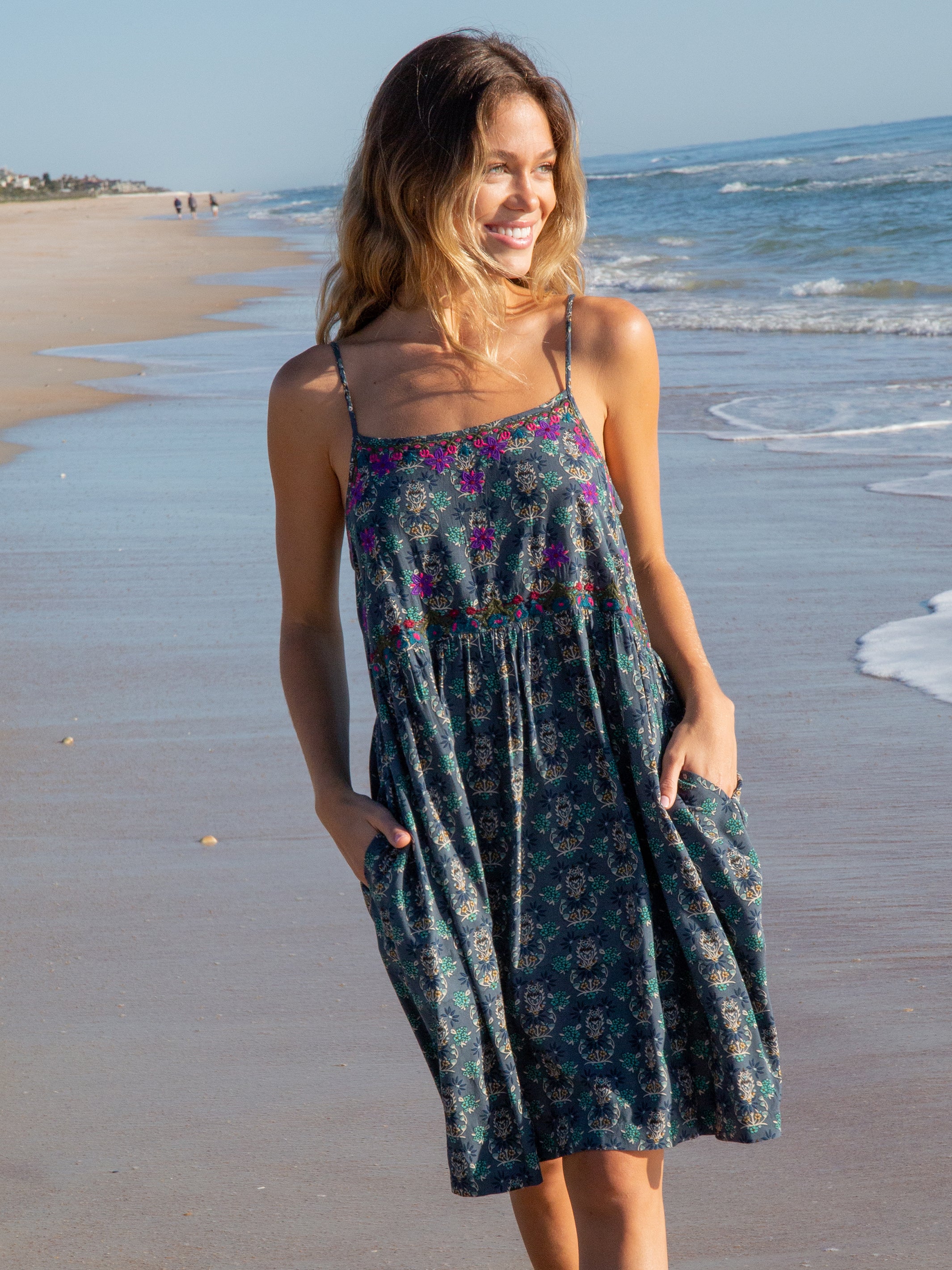 Embroidered Sara Dress - Dark Teal Medallion