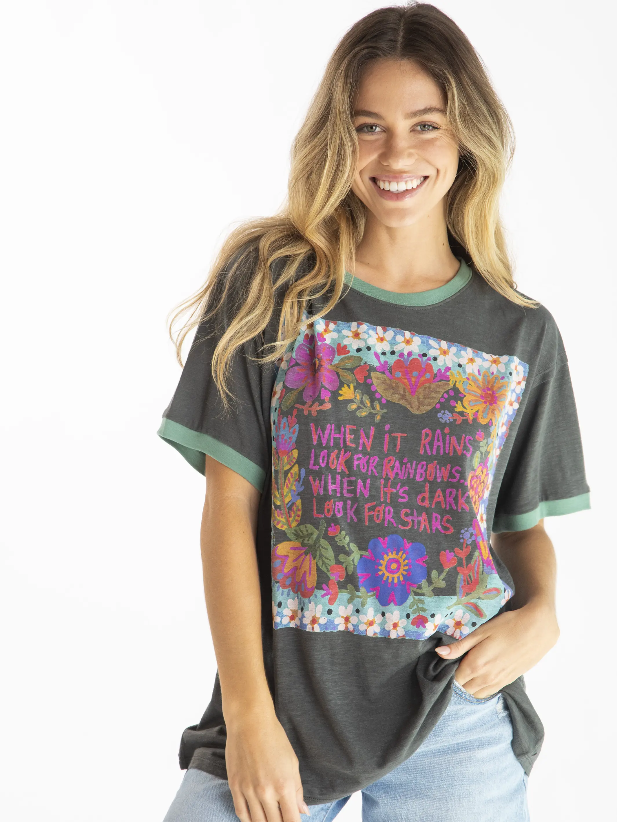 Ringer Oversized Tee Shirt - When It Rains