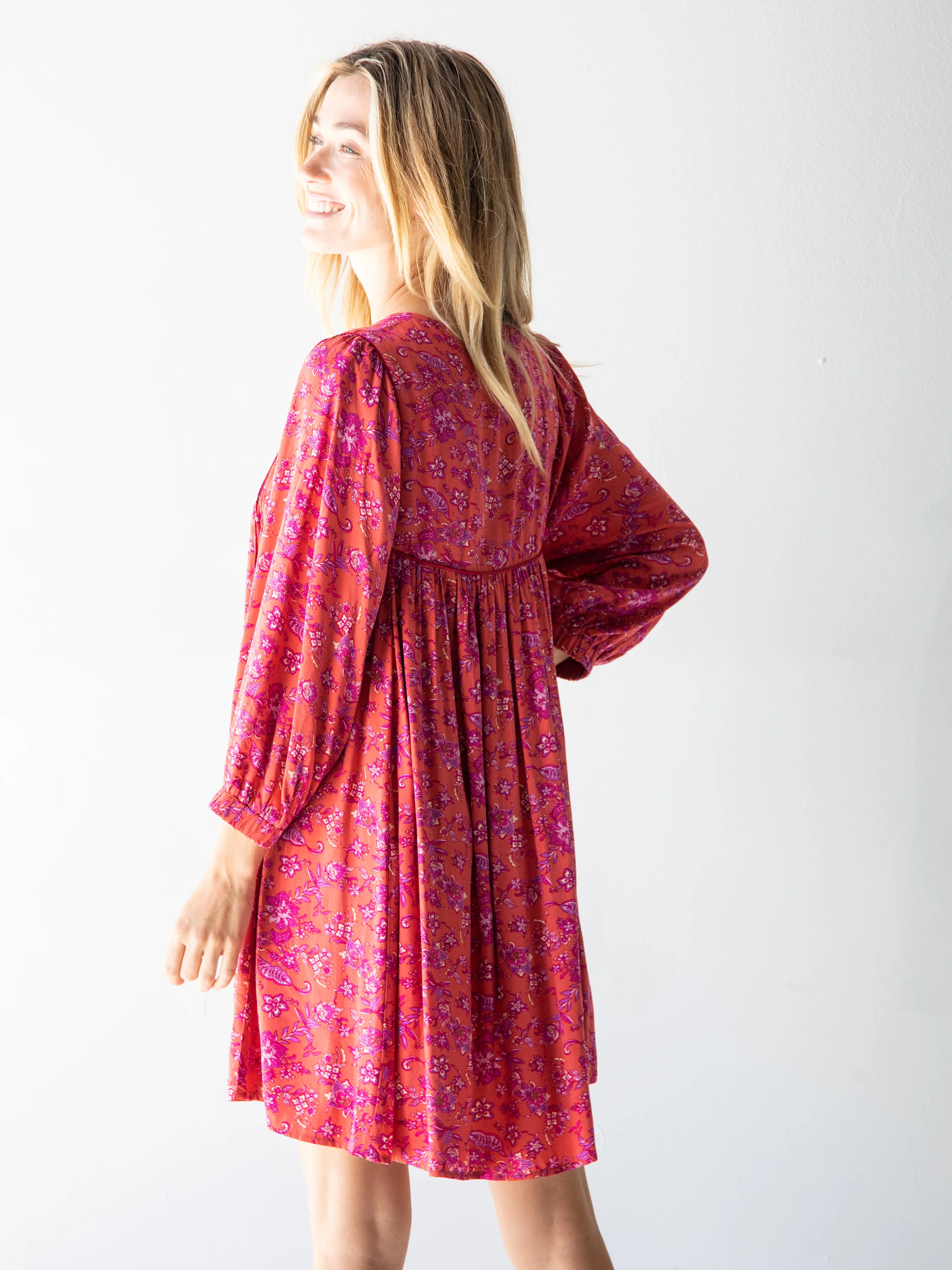 Rose Dress - Rust Purple Floral