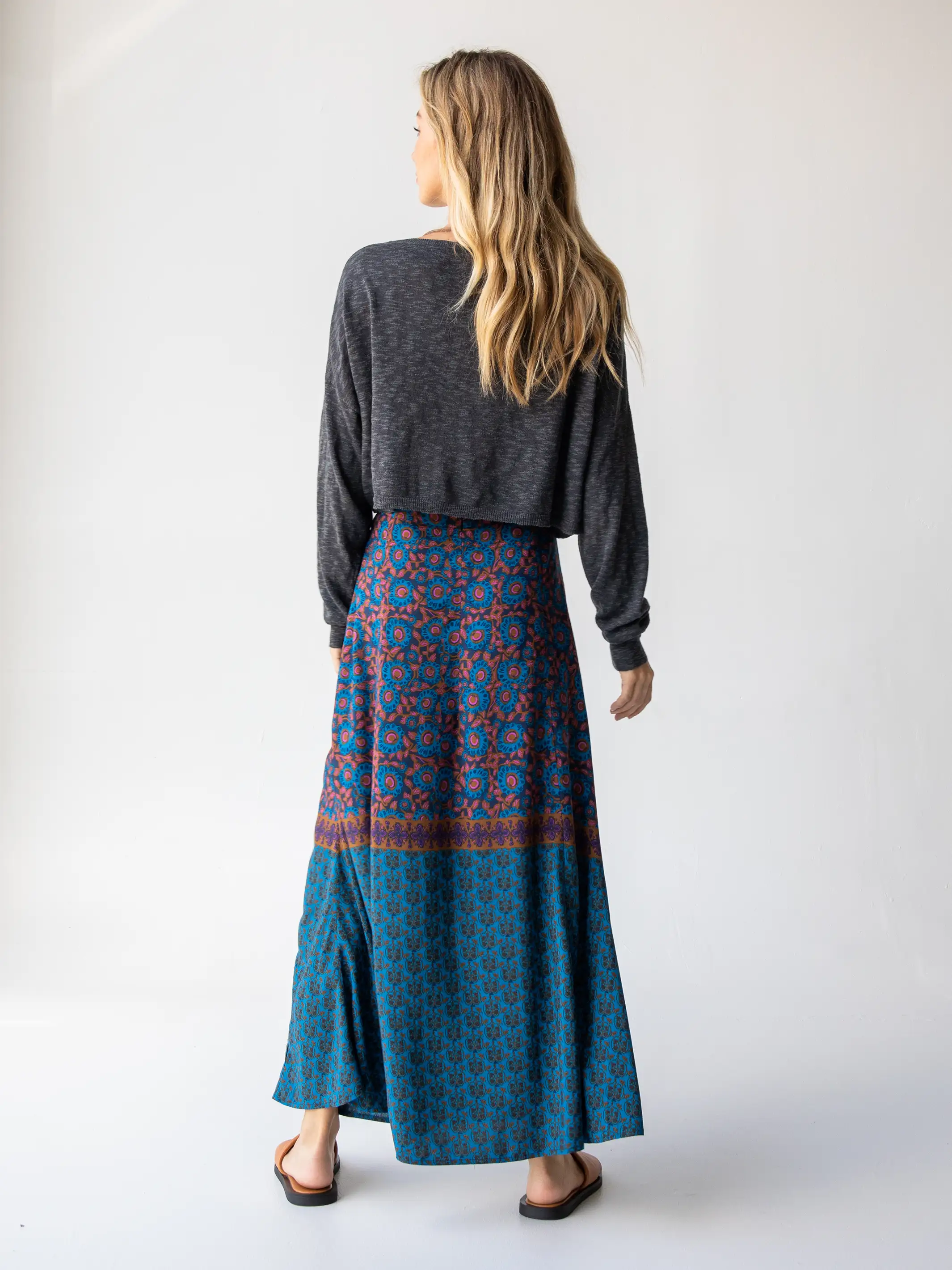 Amy Maxi Skirt - Teal Gold Border