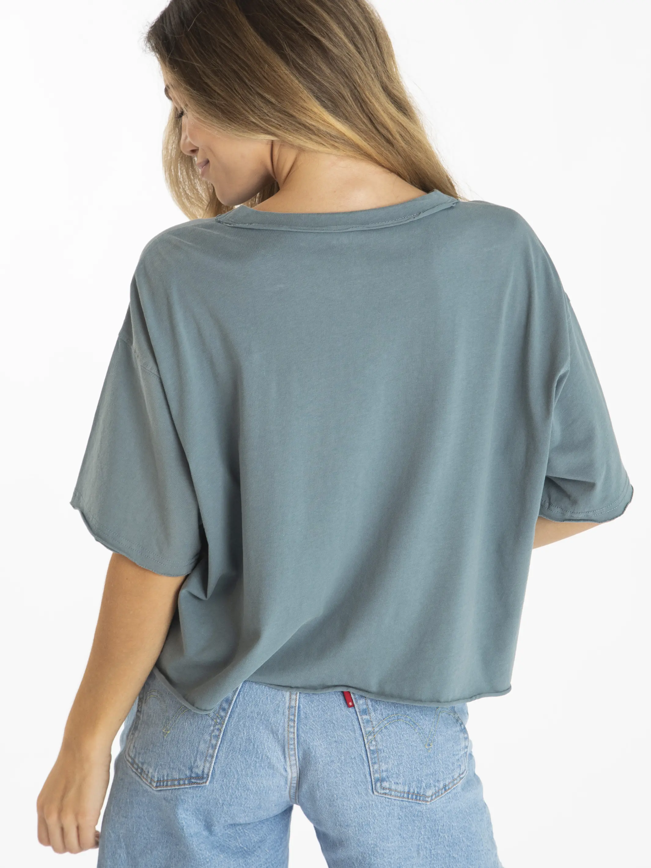 Oversized Cotton Boxy Tee - Slate Blue