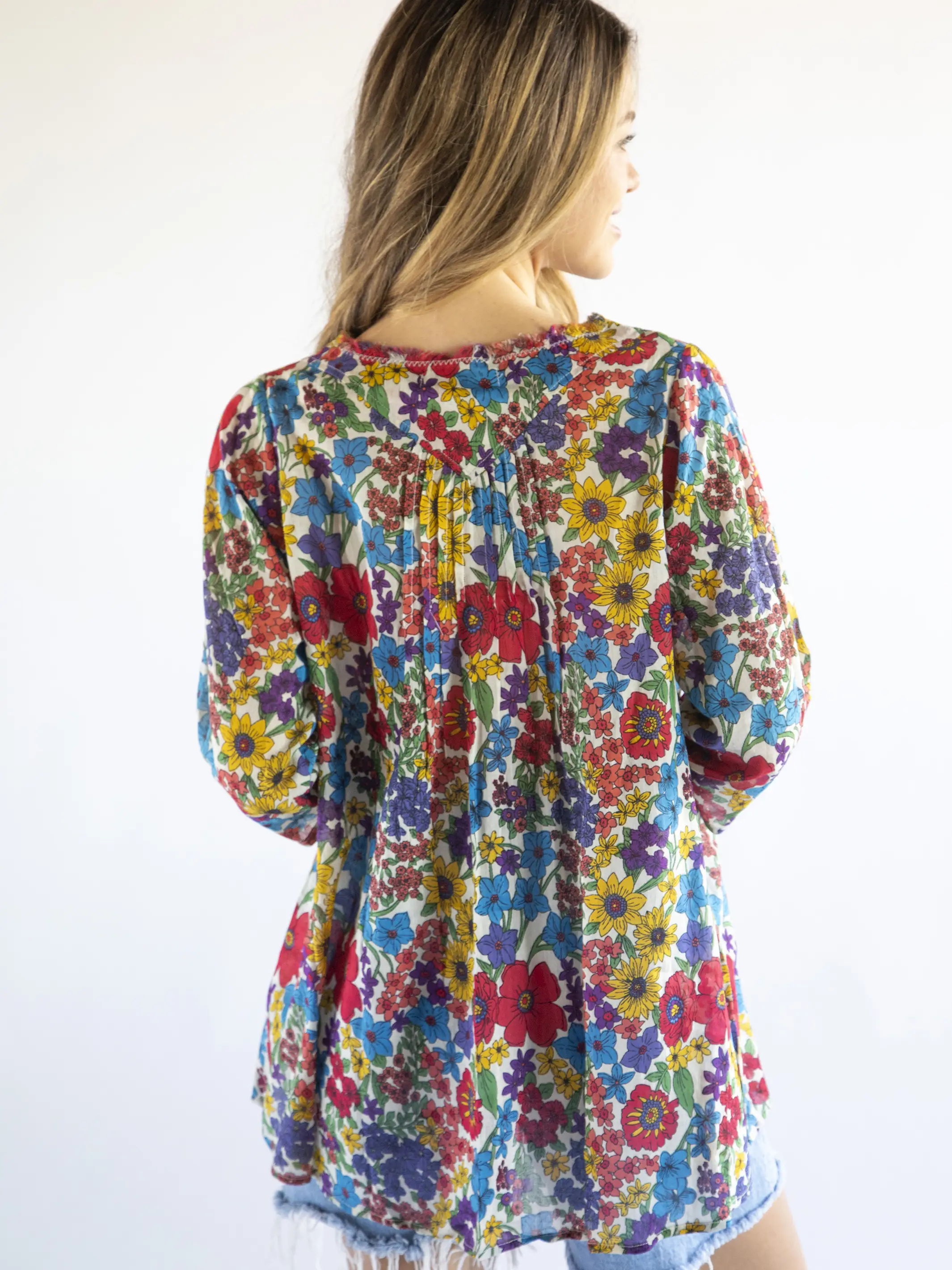 Cotton Tunic-In-A-Bag - Red Yellow Blue Floral