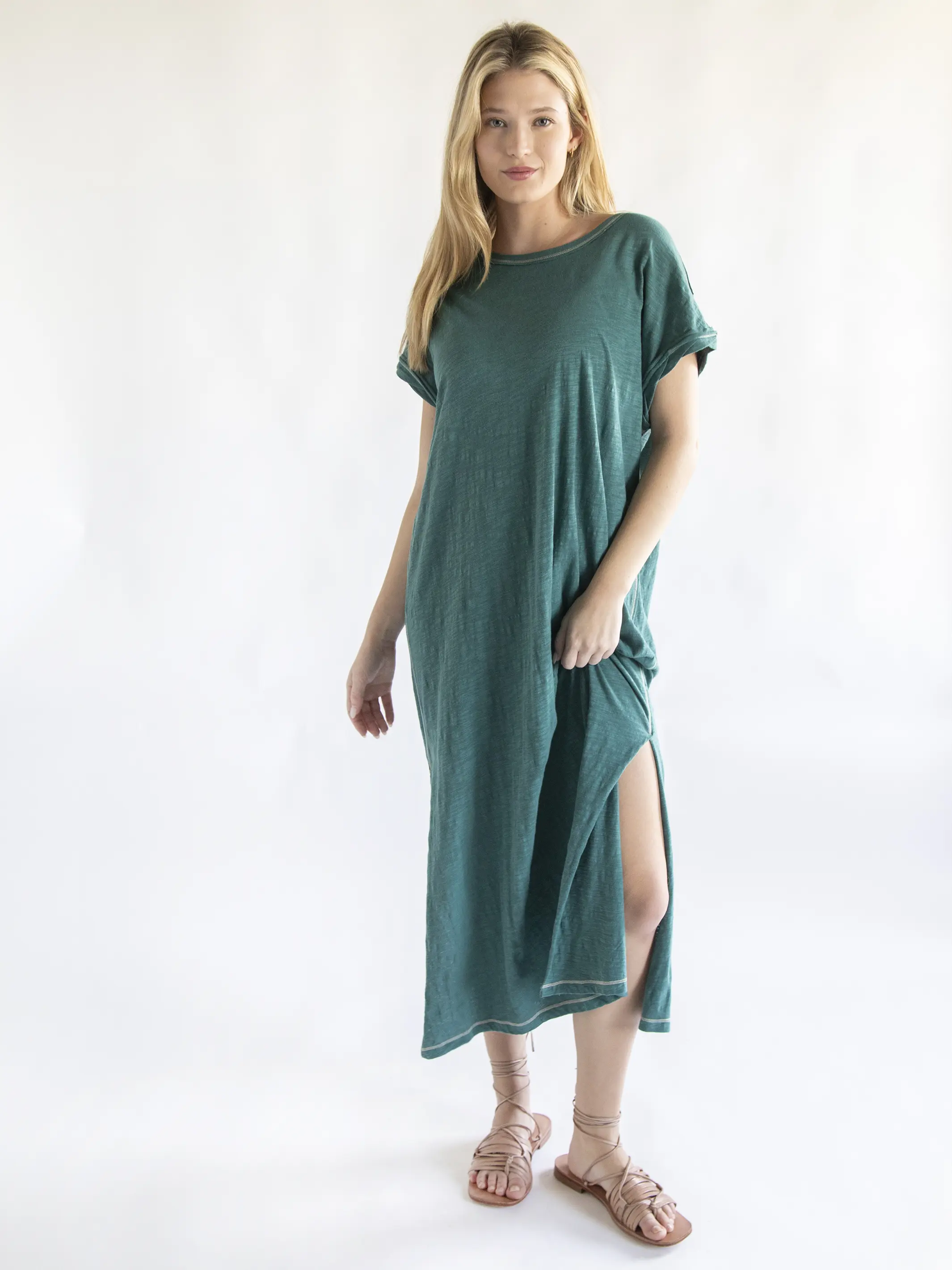 Frankie Knit Tee Midi Dress - Sea Green