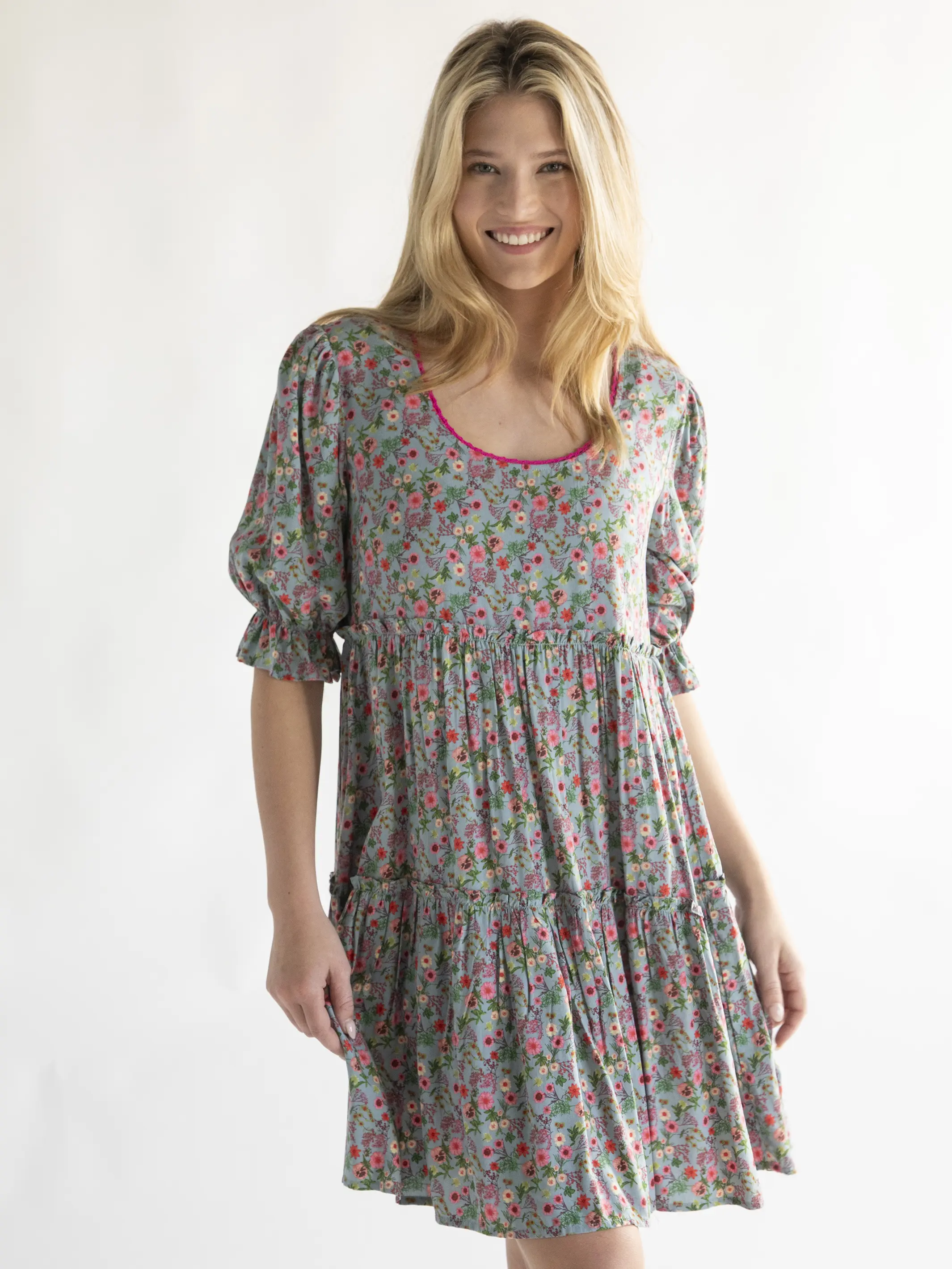 Collette Dress - Blue Pink Floral