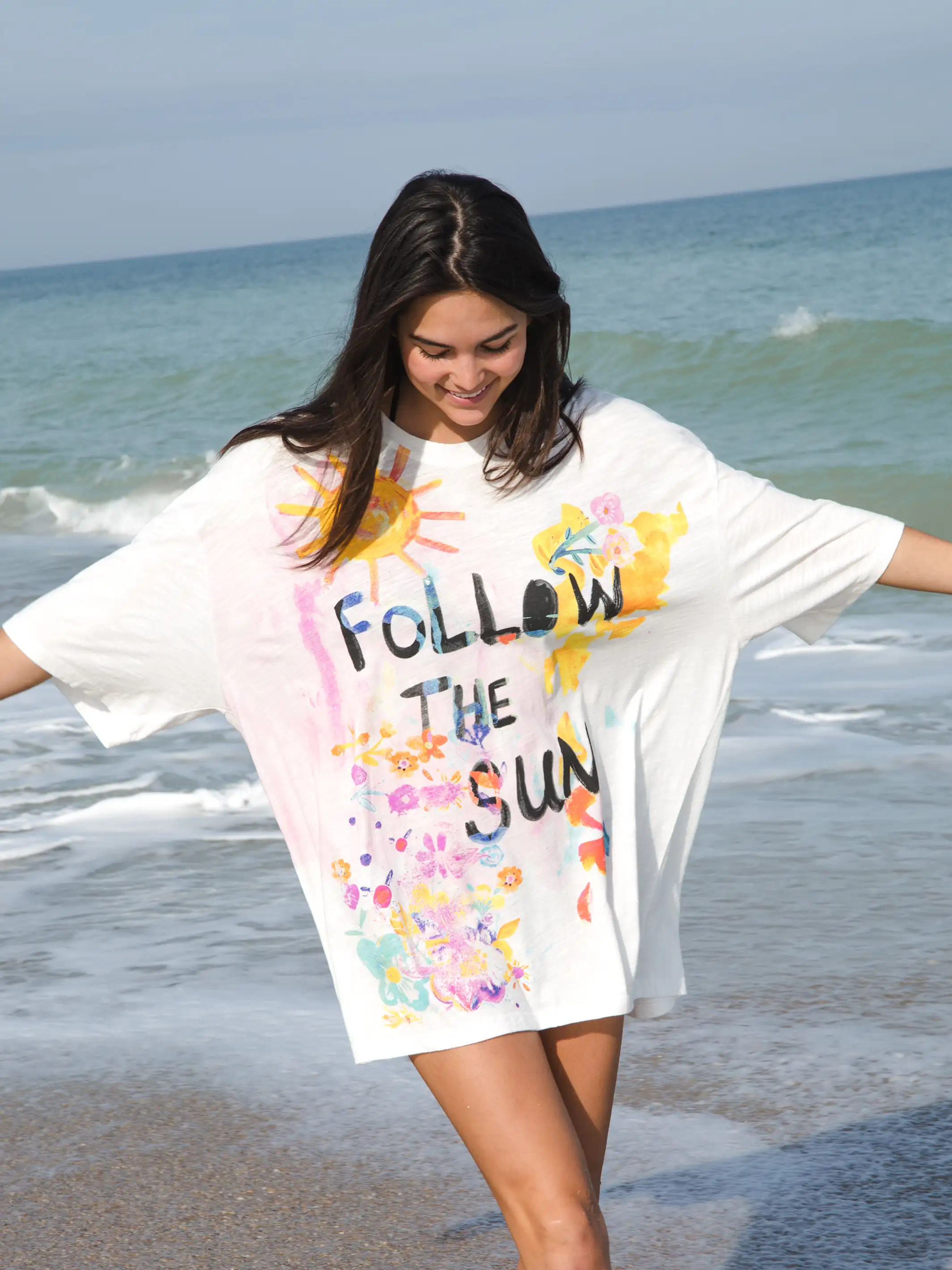 One Size Cotton Easy Tee - Follow The Sun White