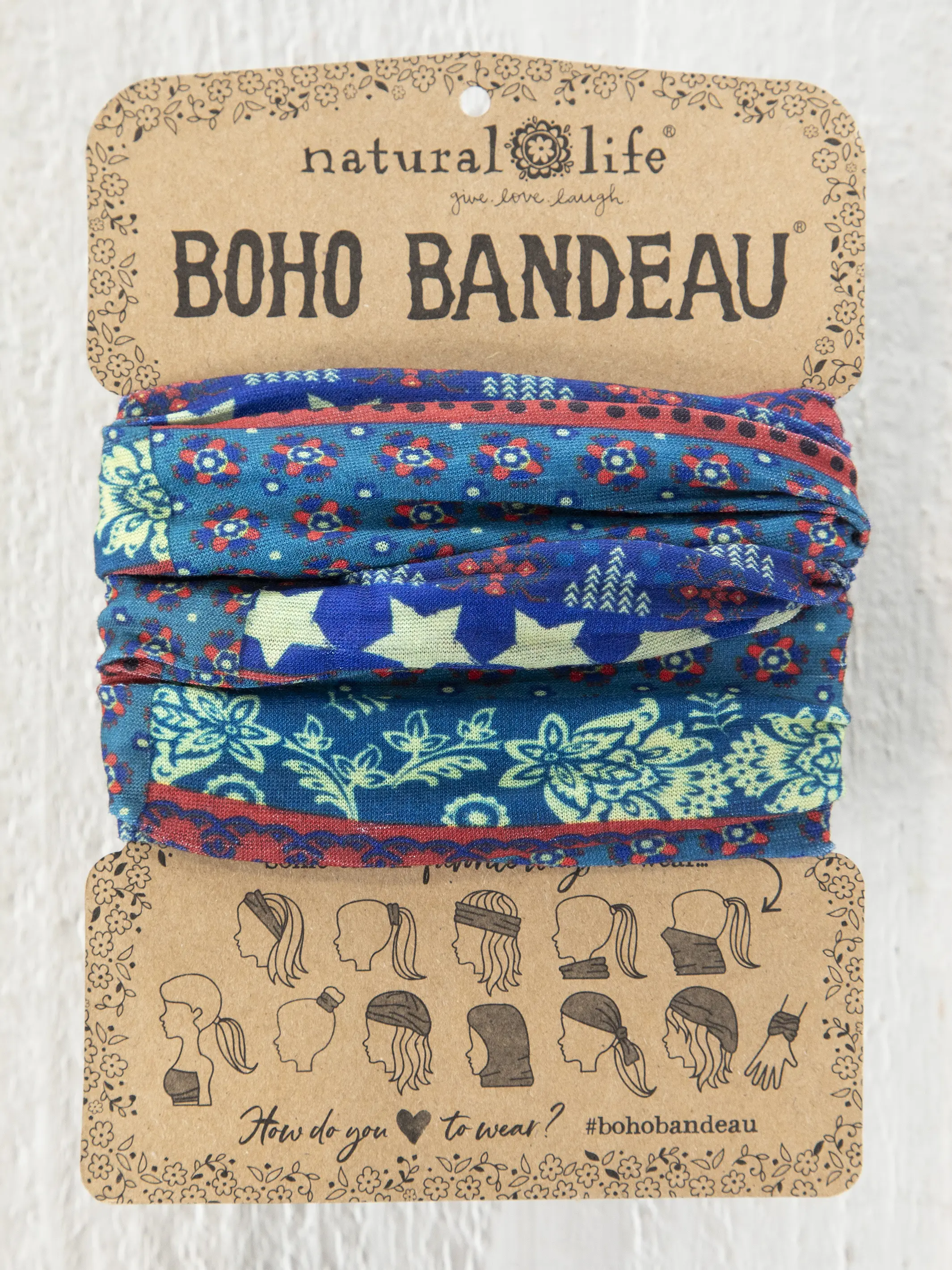 Full Boho Bandeau® Headband - Dusty Blue American Flag