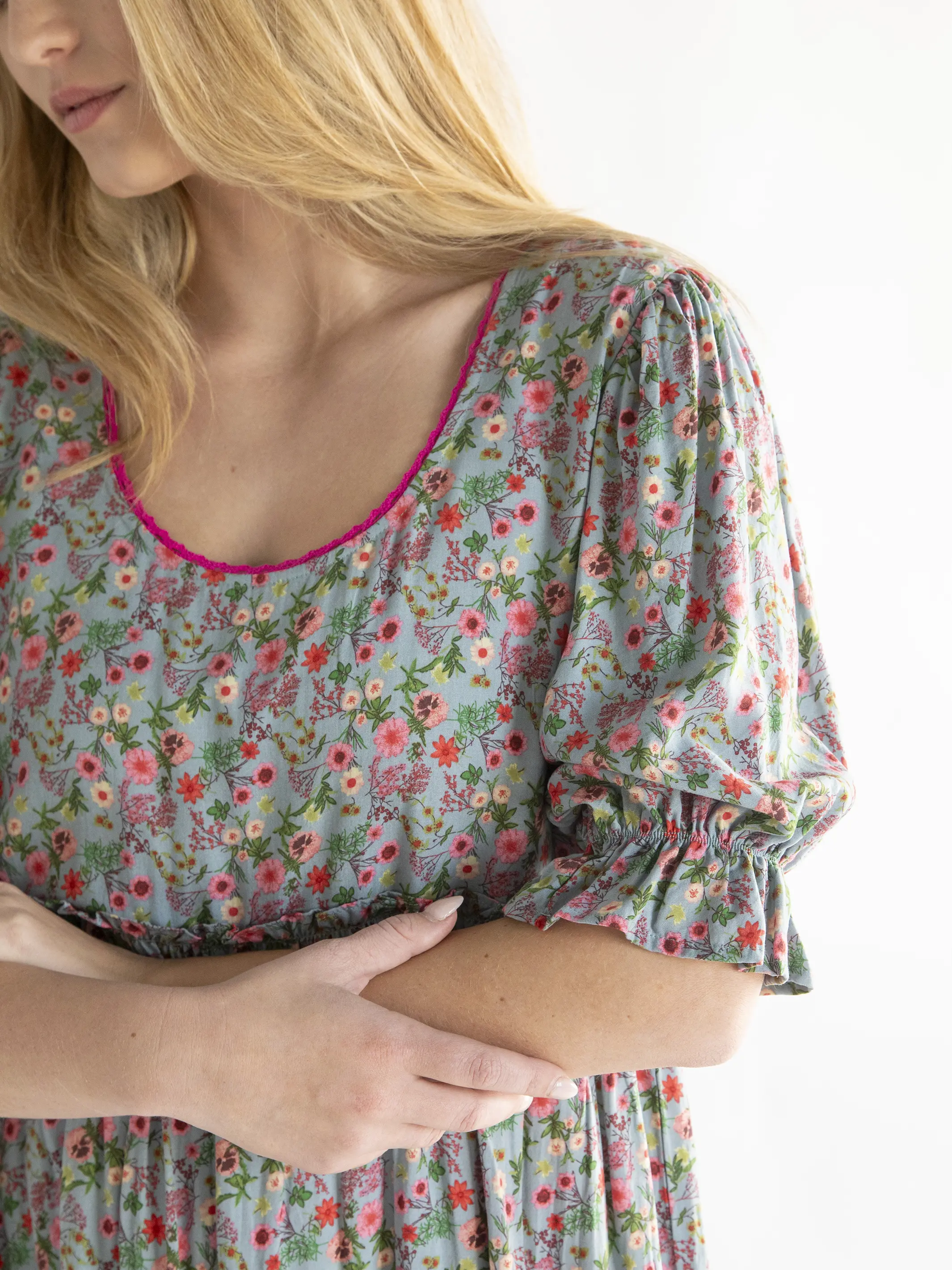 Collette Dress - Blue Pink Floral