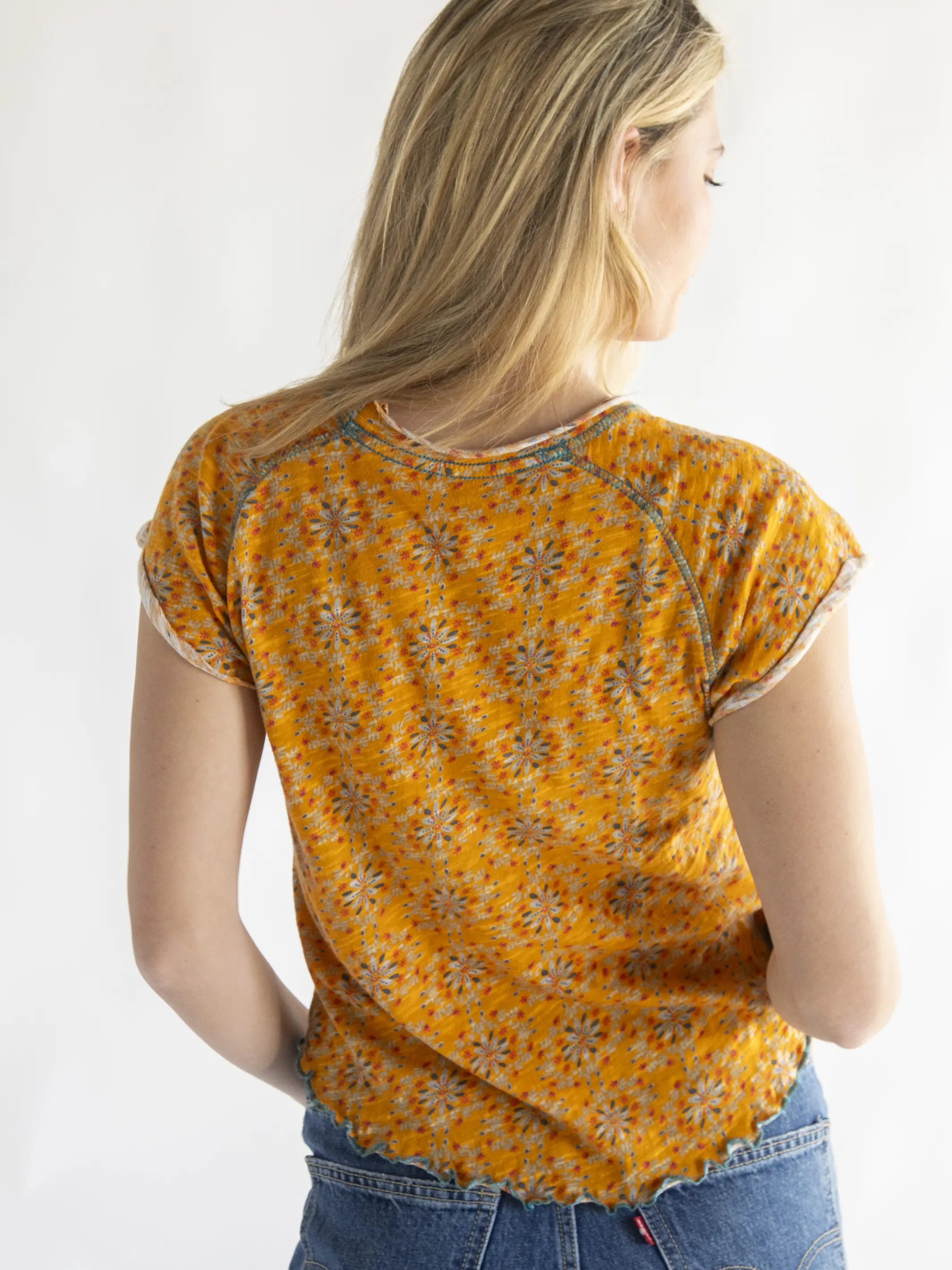Lily Knit Cotton Tee Shirt - Yellow Medallion