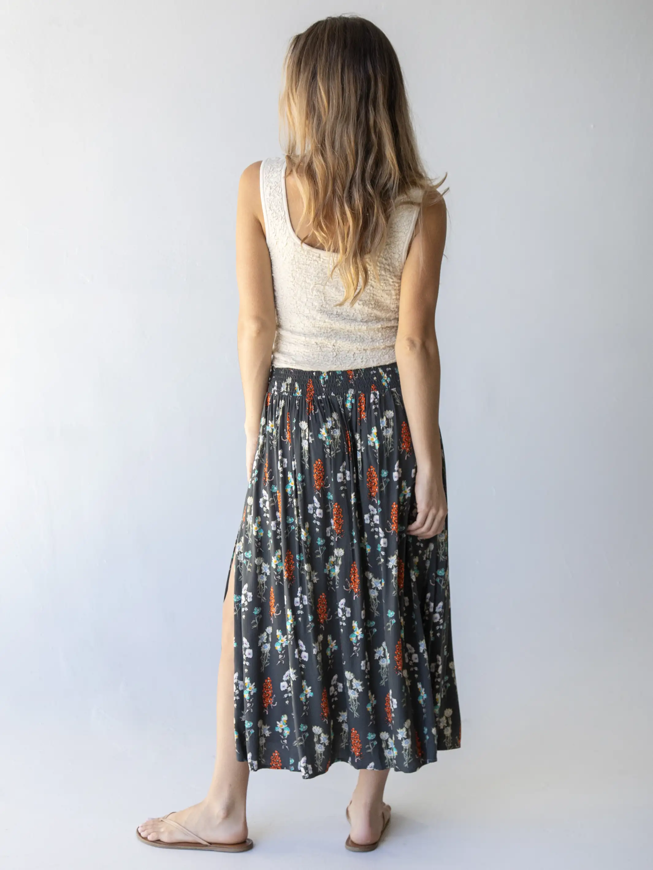 Addie Midi Skirt - Charcoal Bouquet
