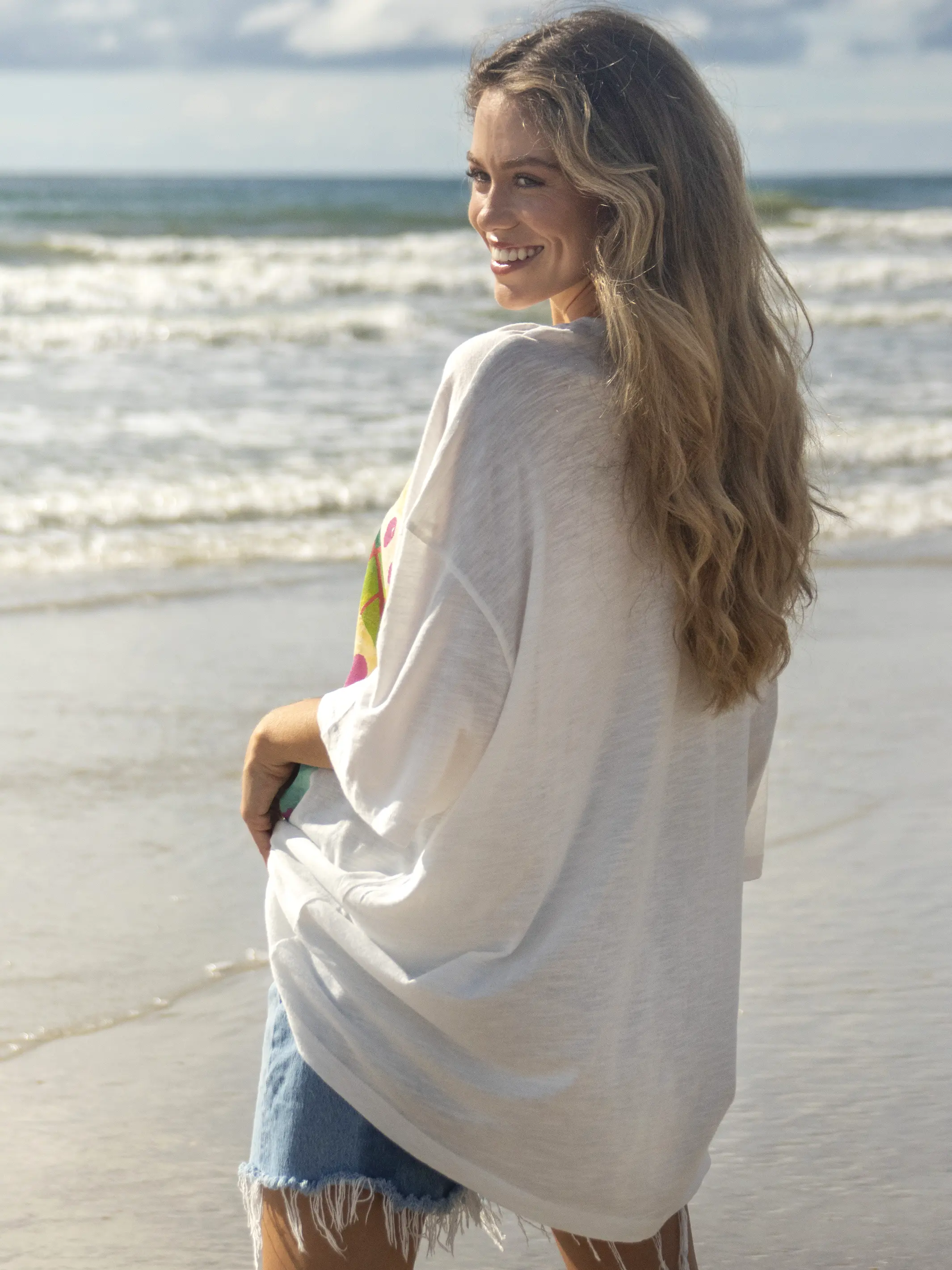 One Size Cotton Easy Tee - White Sunshine On My Shoulders