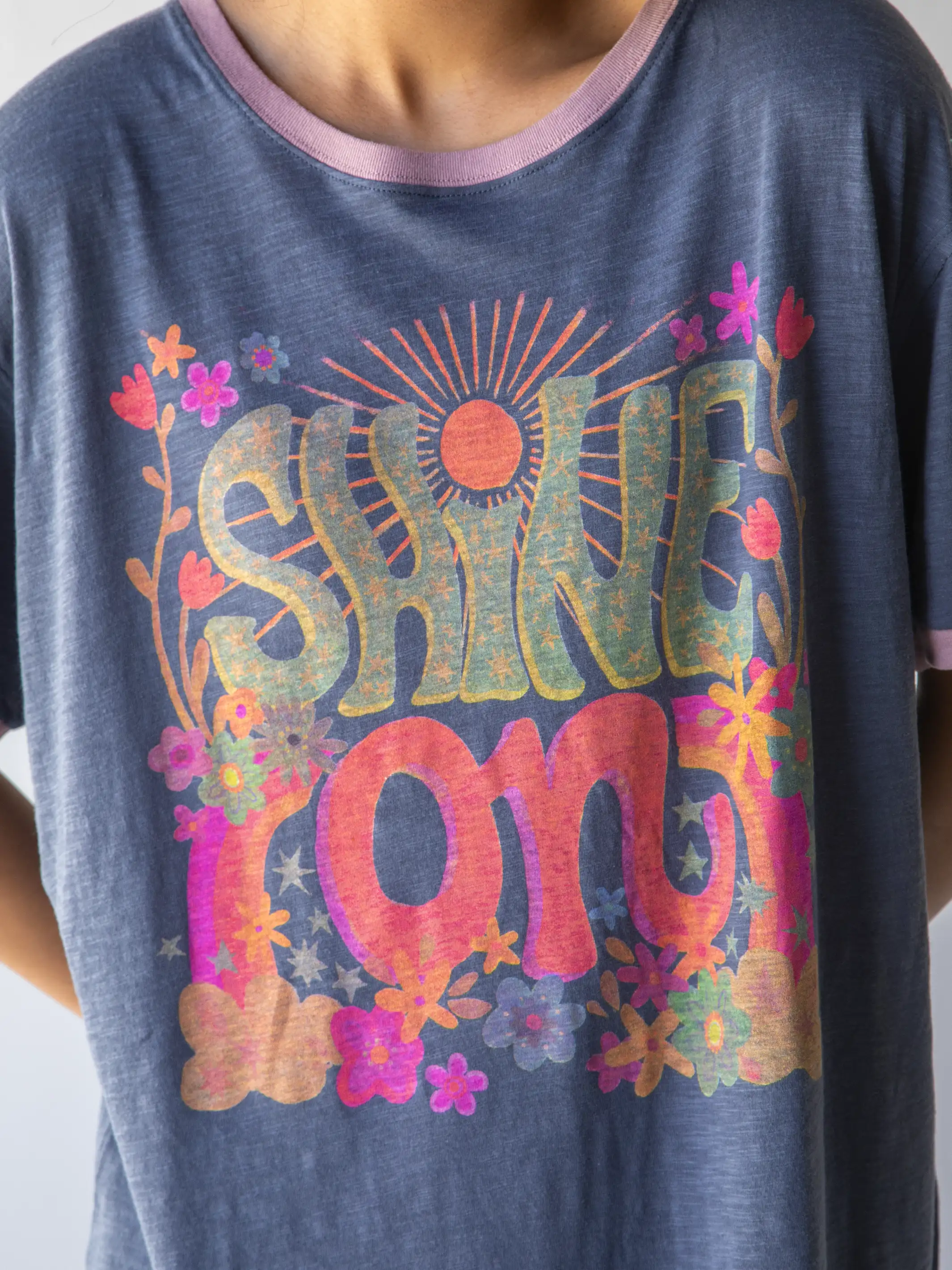 Ringer Oversized Tee Shirt - Shine On