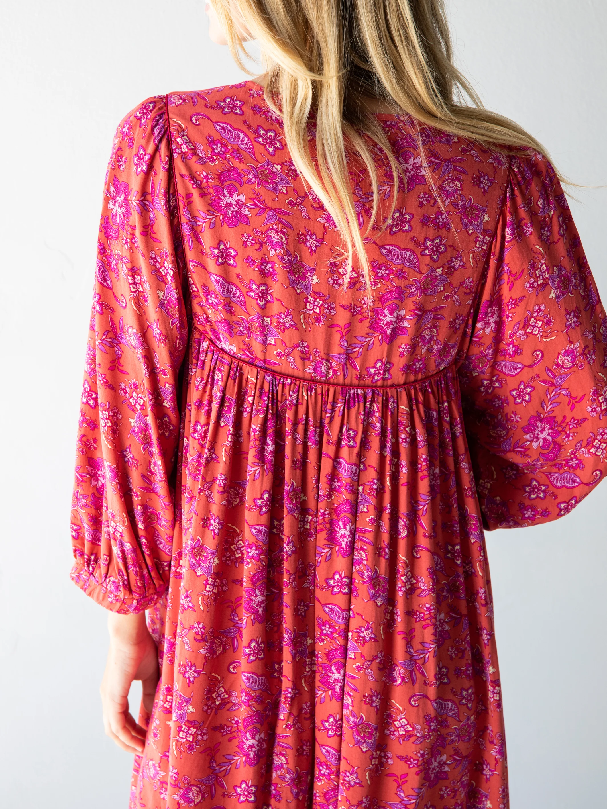 Rose Dress - Rust Purple Floral
