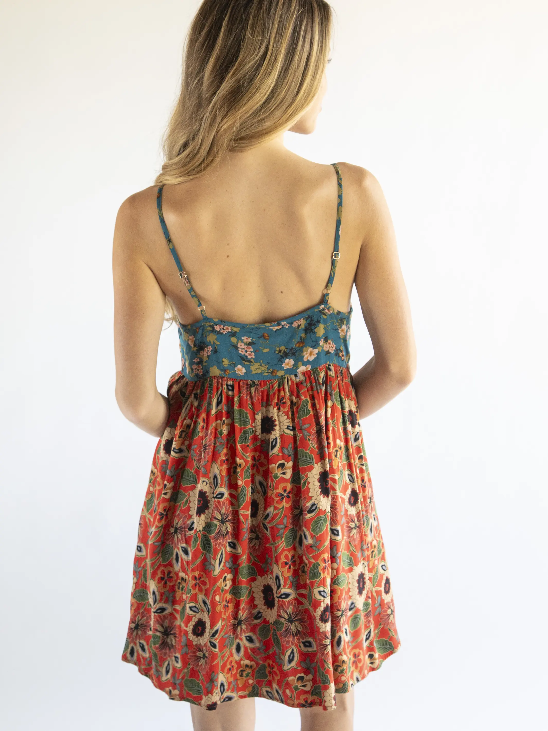 Gigi Dress - Teal Orange Mix Floral