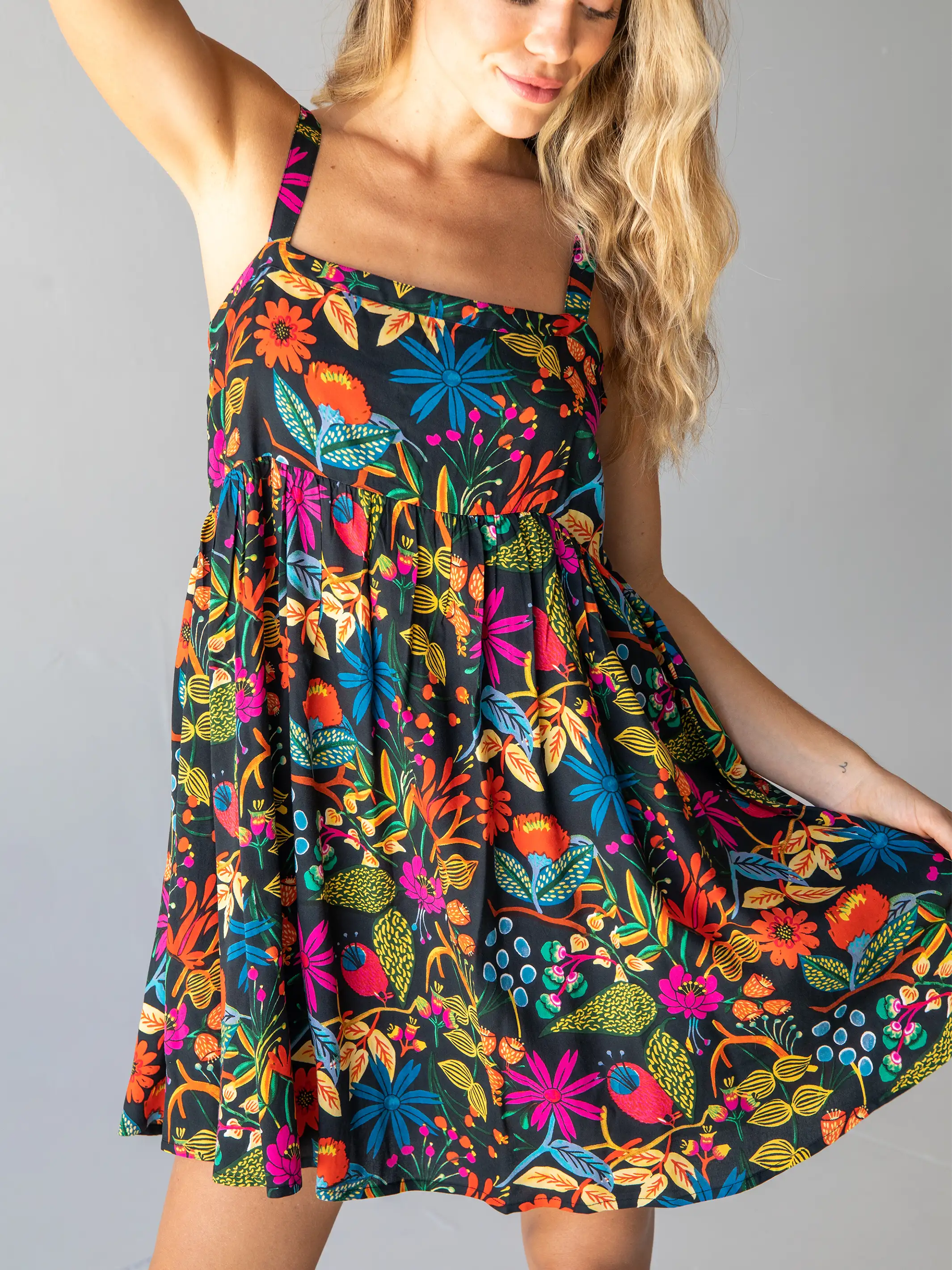 Patti Dress - Black Neon Floral