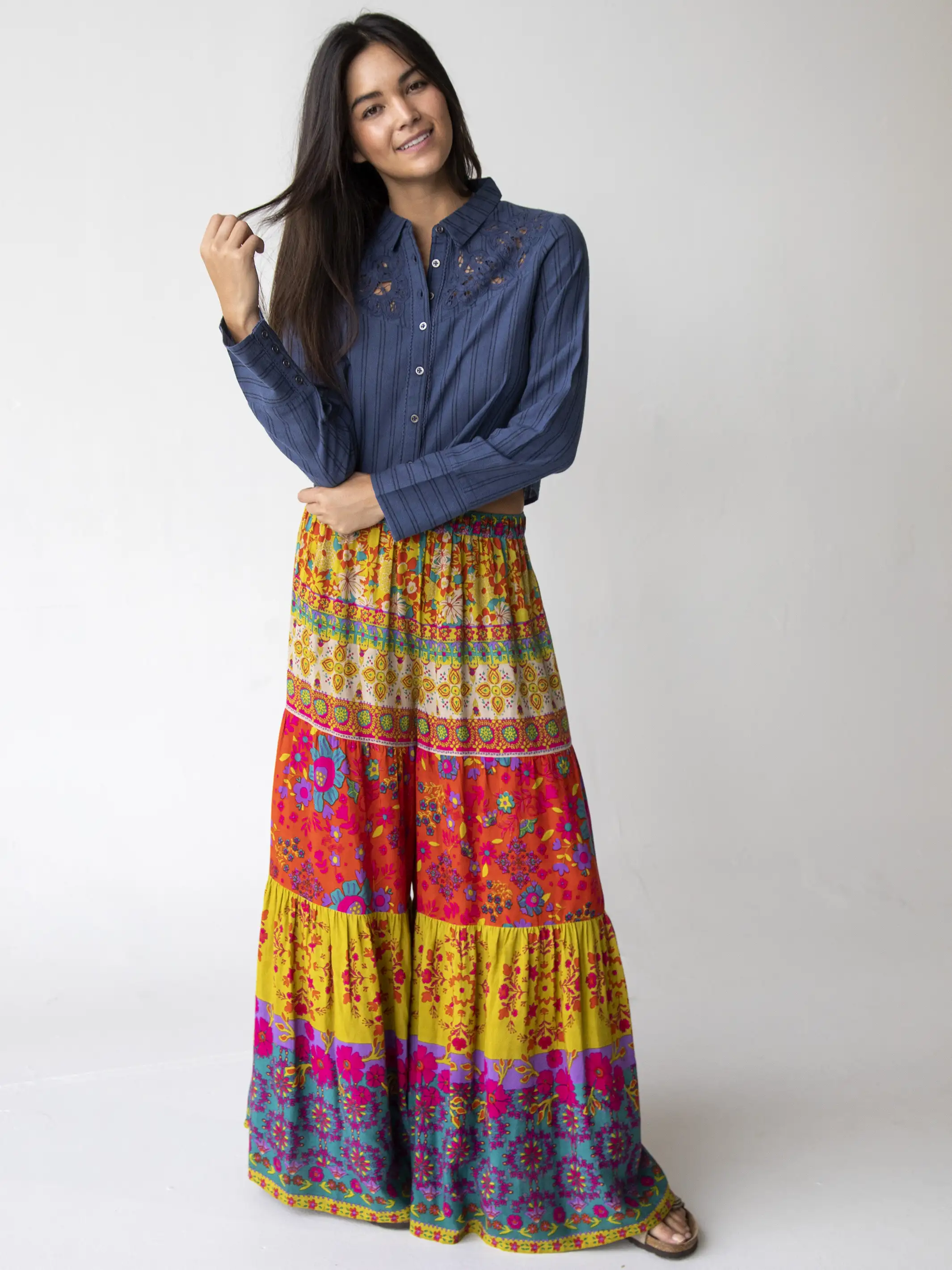 Ana Lace Buttondown - Indigo