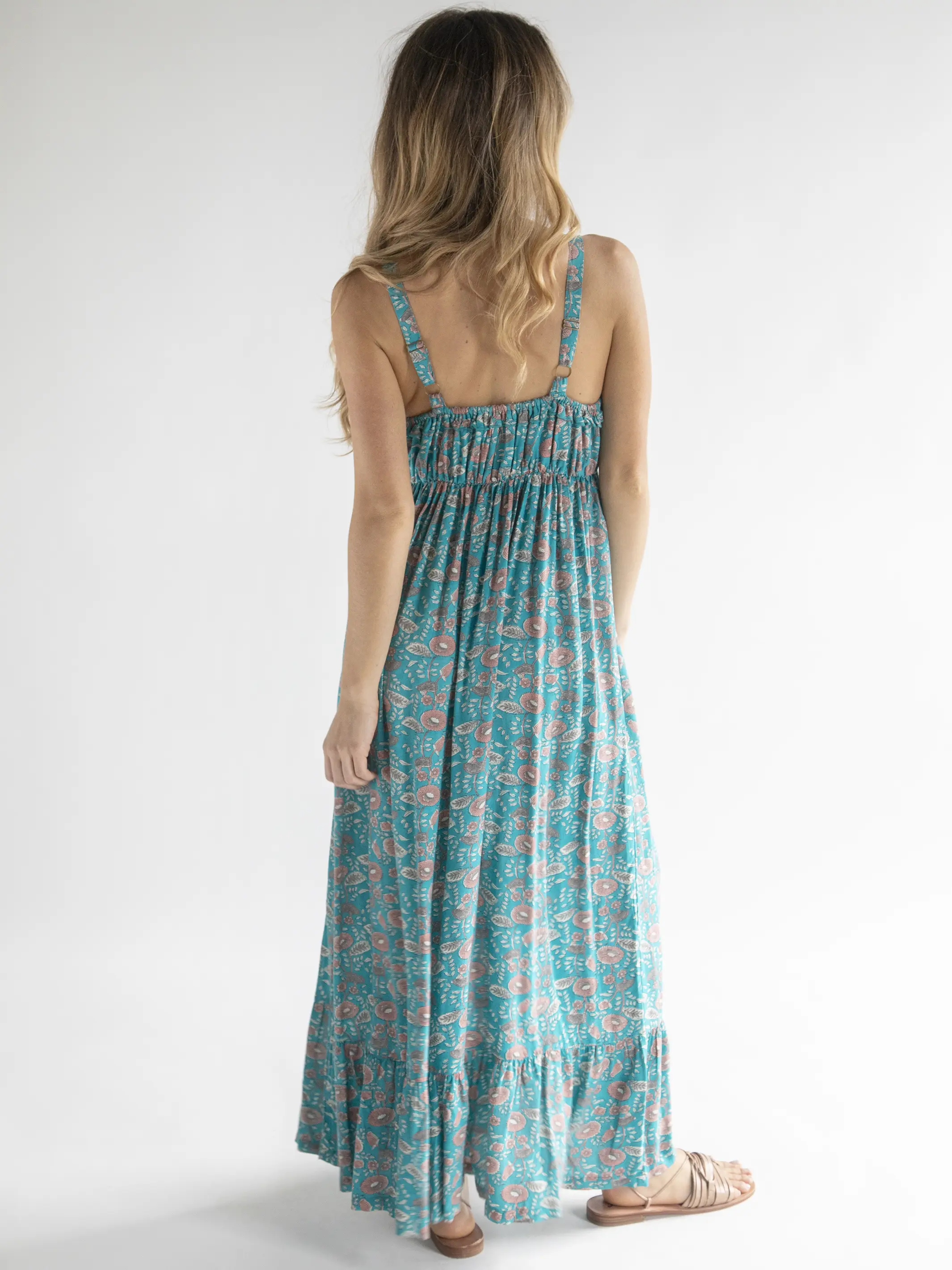 Elizabeth Maxi Dress - Teal Floral Vines