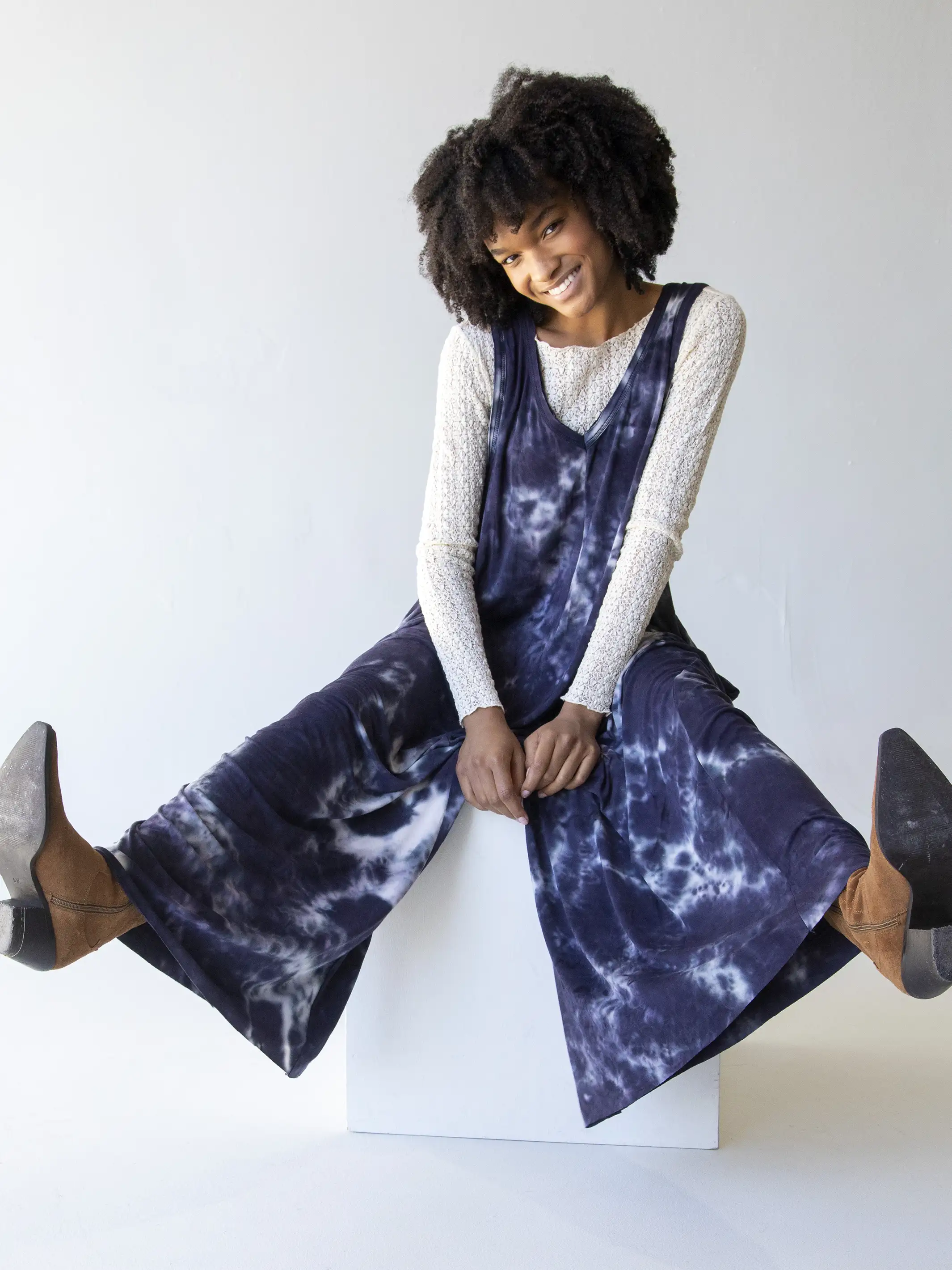 Knit V-Neck Jumpsuit - Midnight Tie-Dye