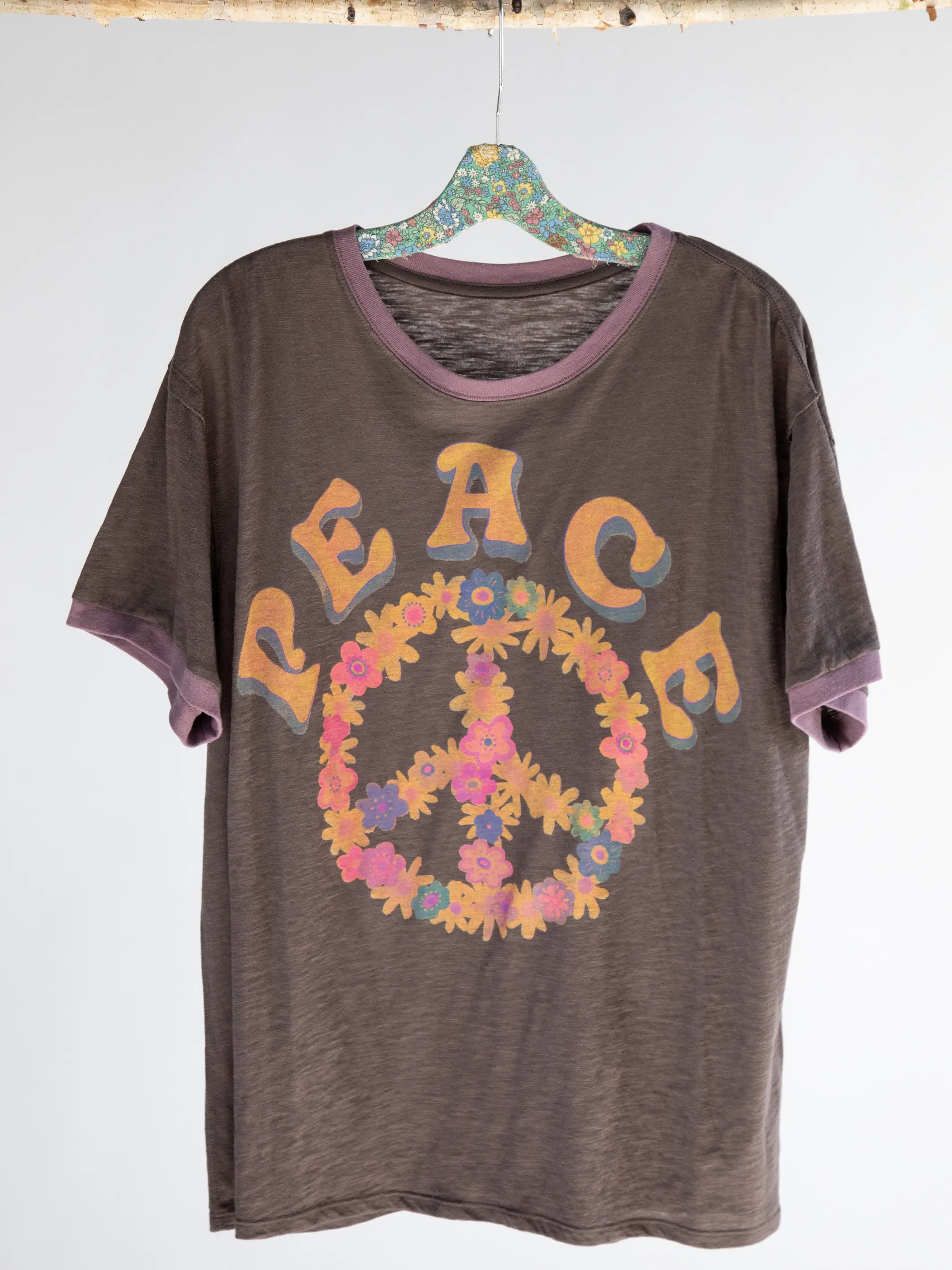 Ringer Oversized Tee Shirt - Peace