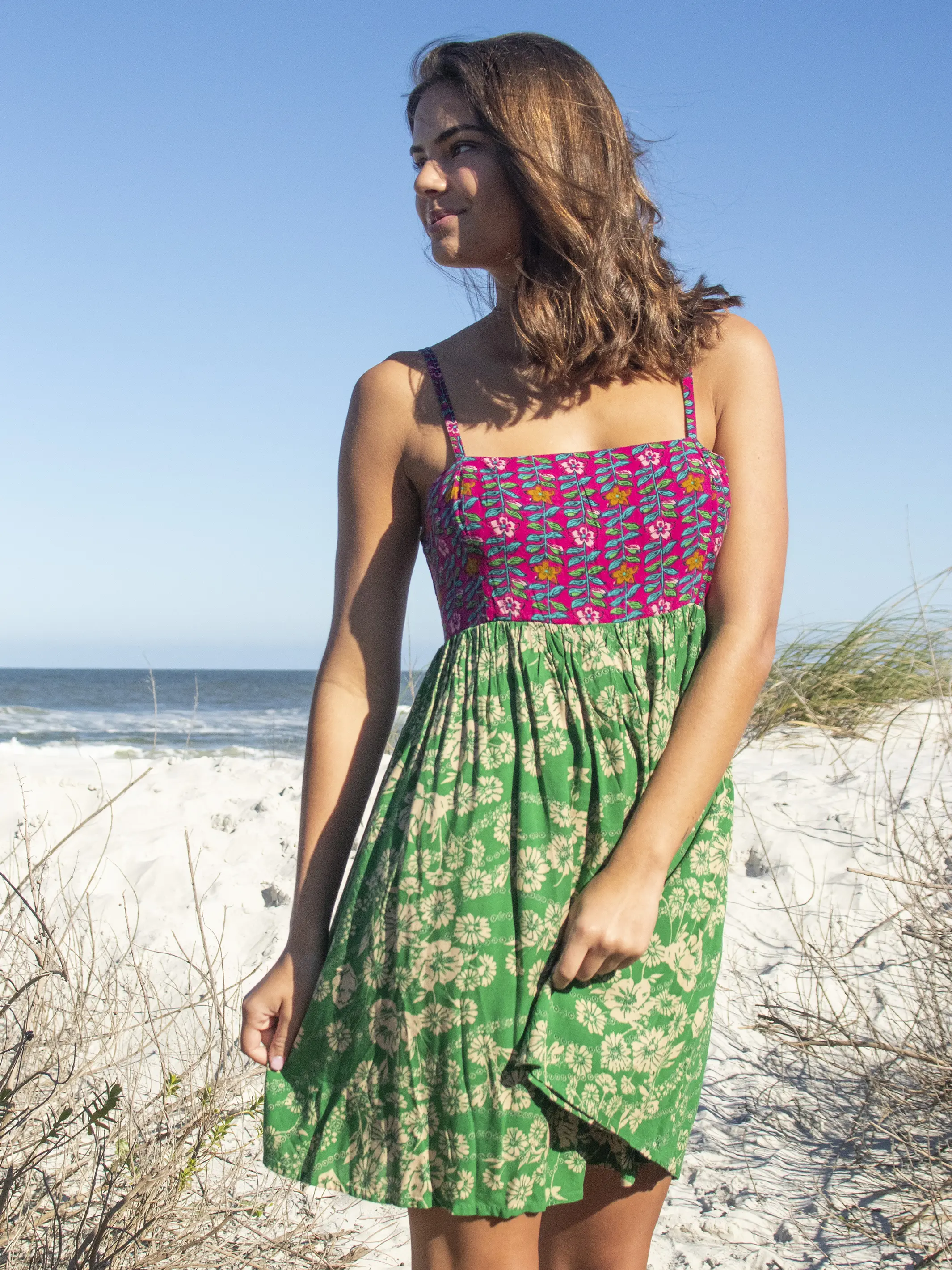 Bailey Dress - Pink Green Floral Mix