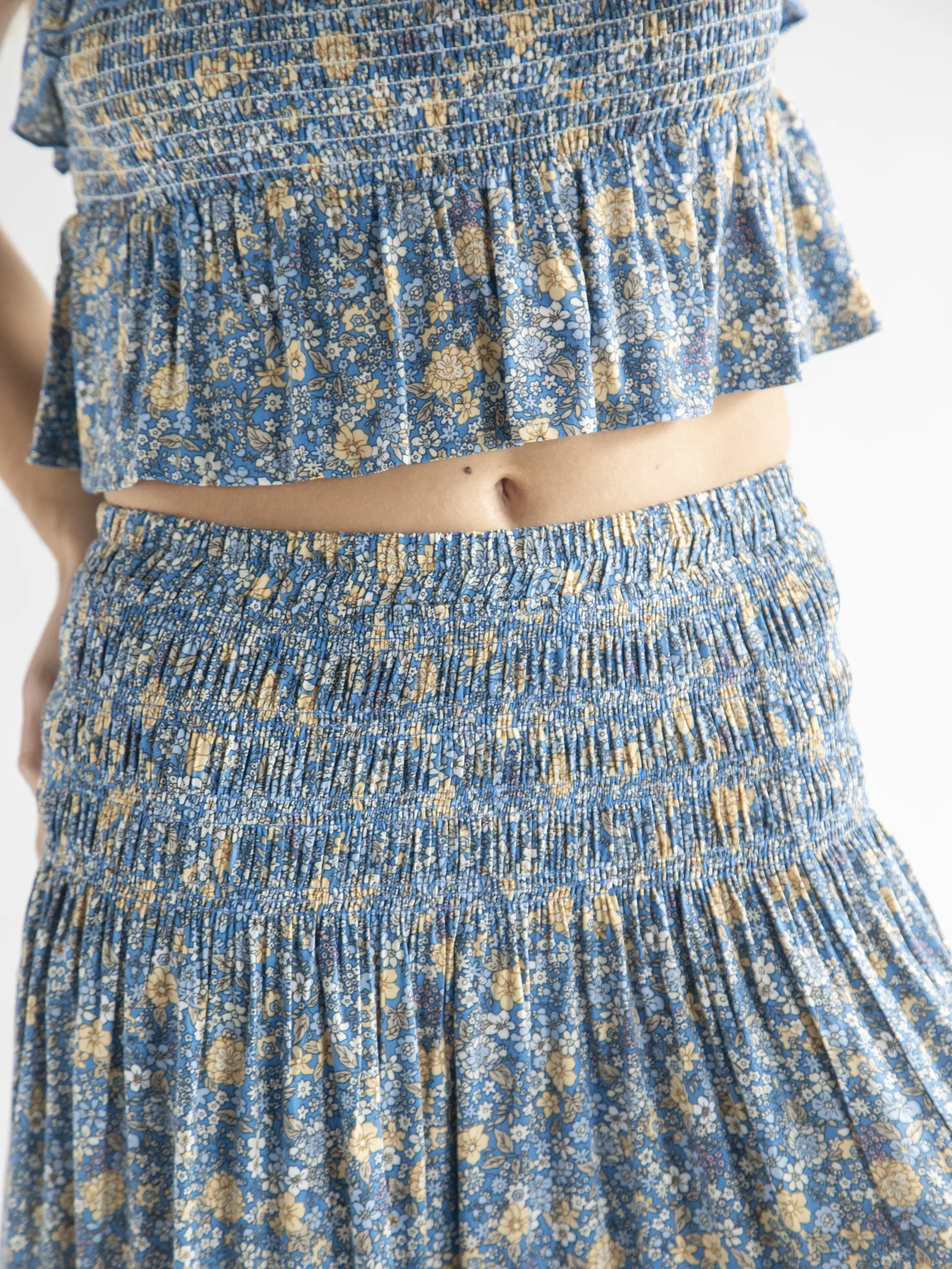Angelina Midi Skirt - Blue Ditsy Floral