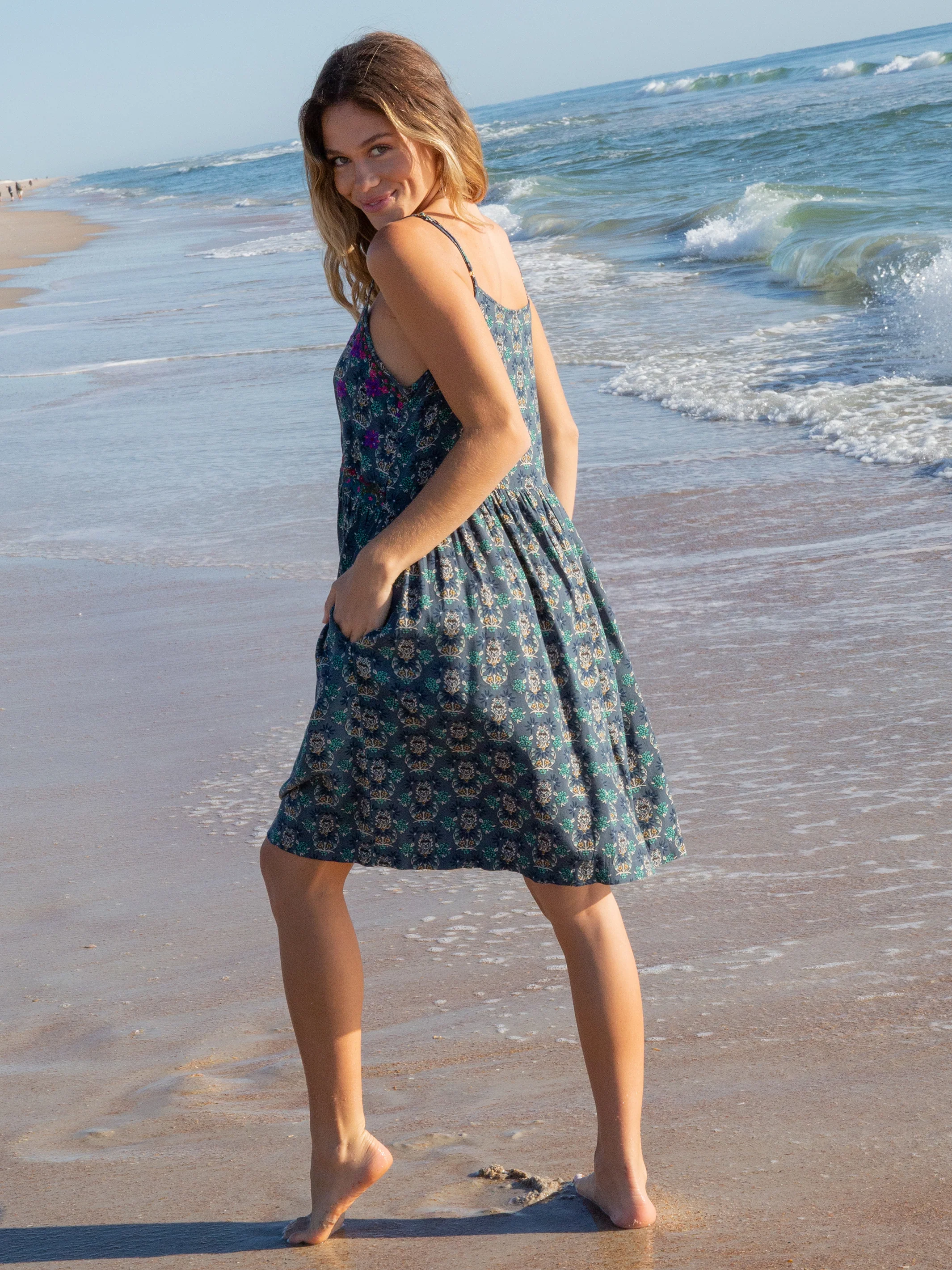 Embroidered Sara Dress - Dark Teal Medallion