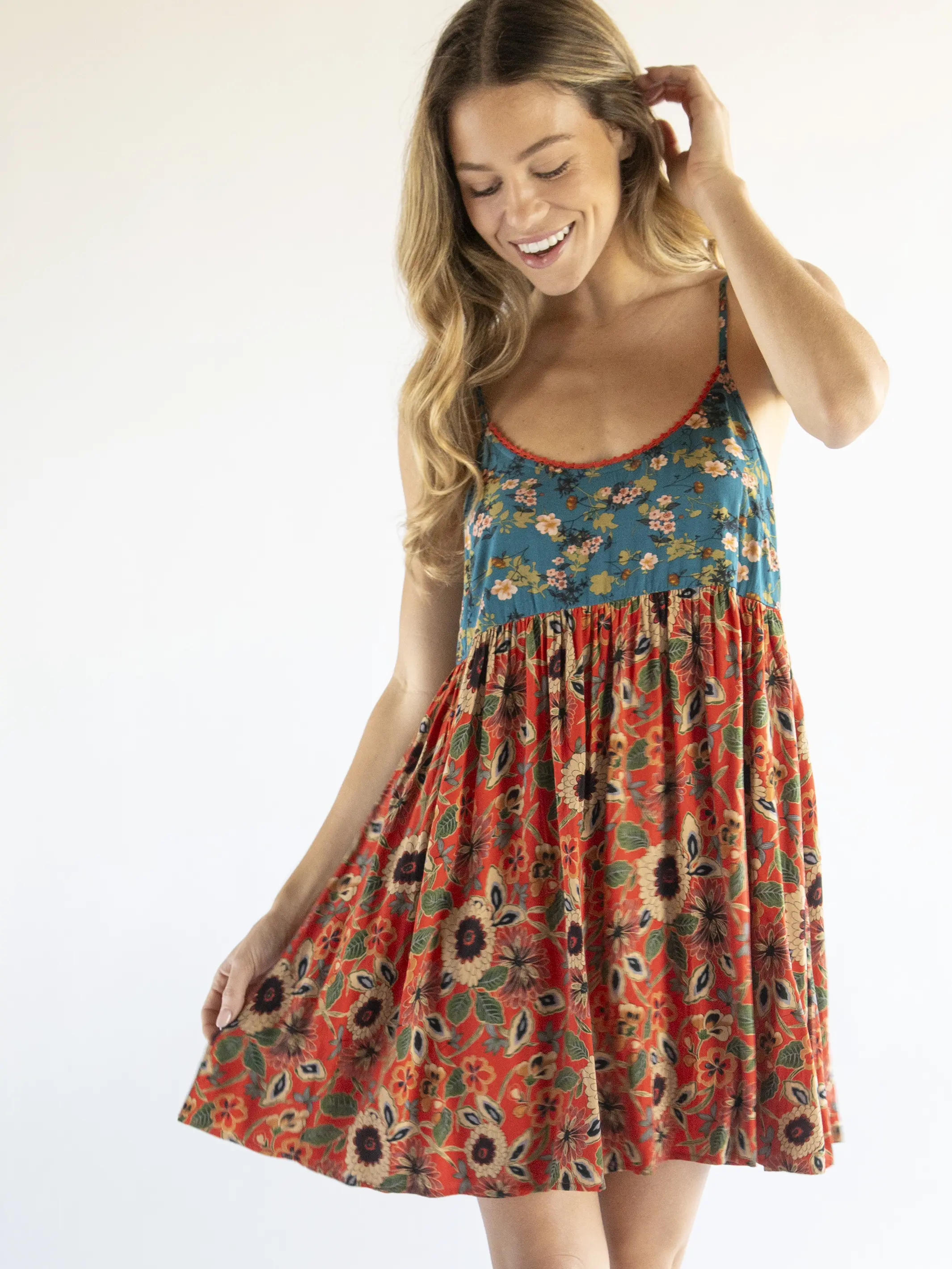 Gigi Dress - Teal Orange Mix Floral