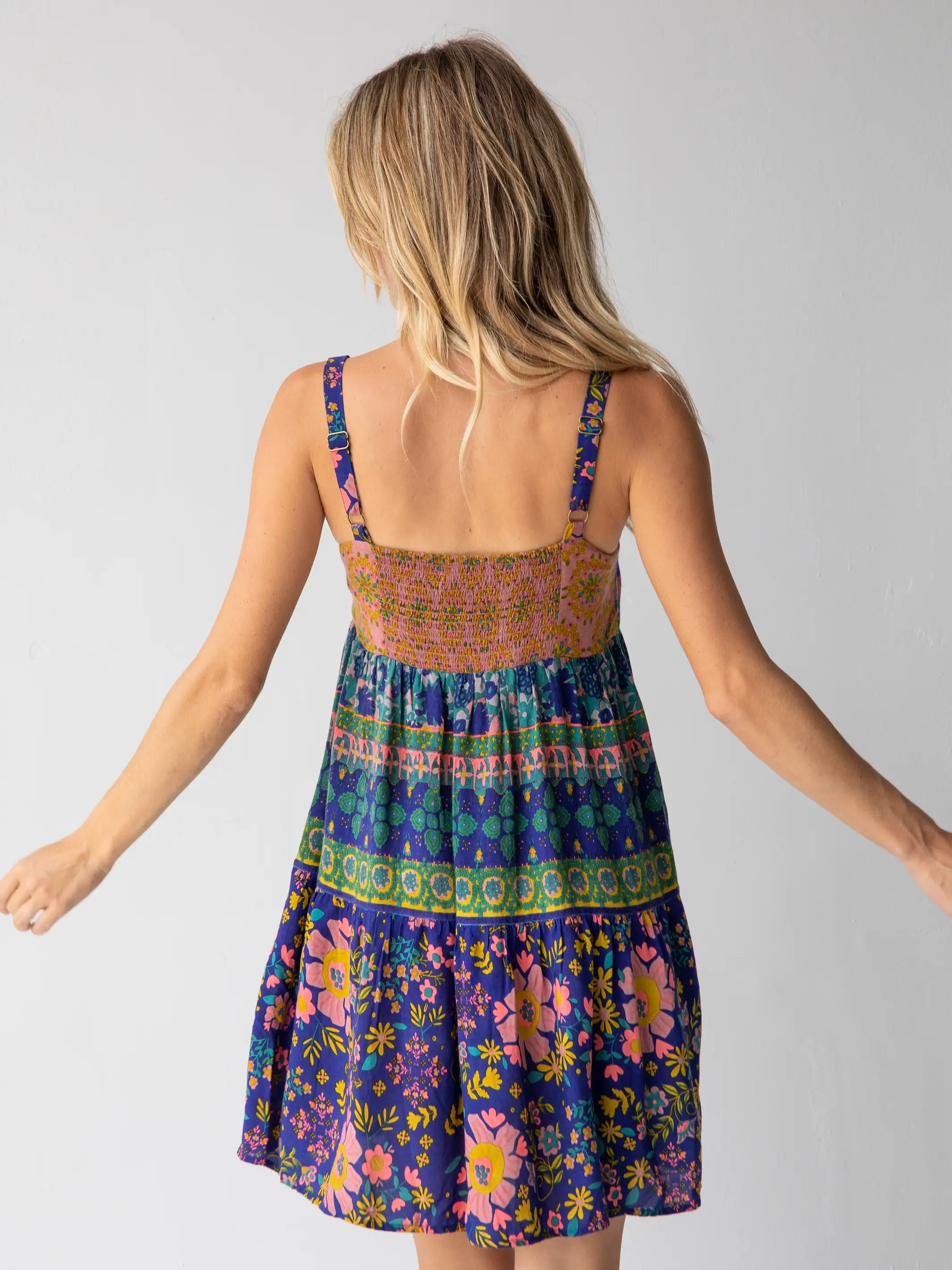 Patricia Dress - Navy Grey Border