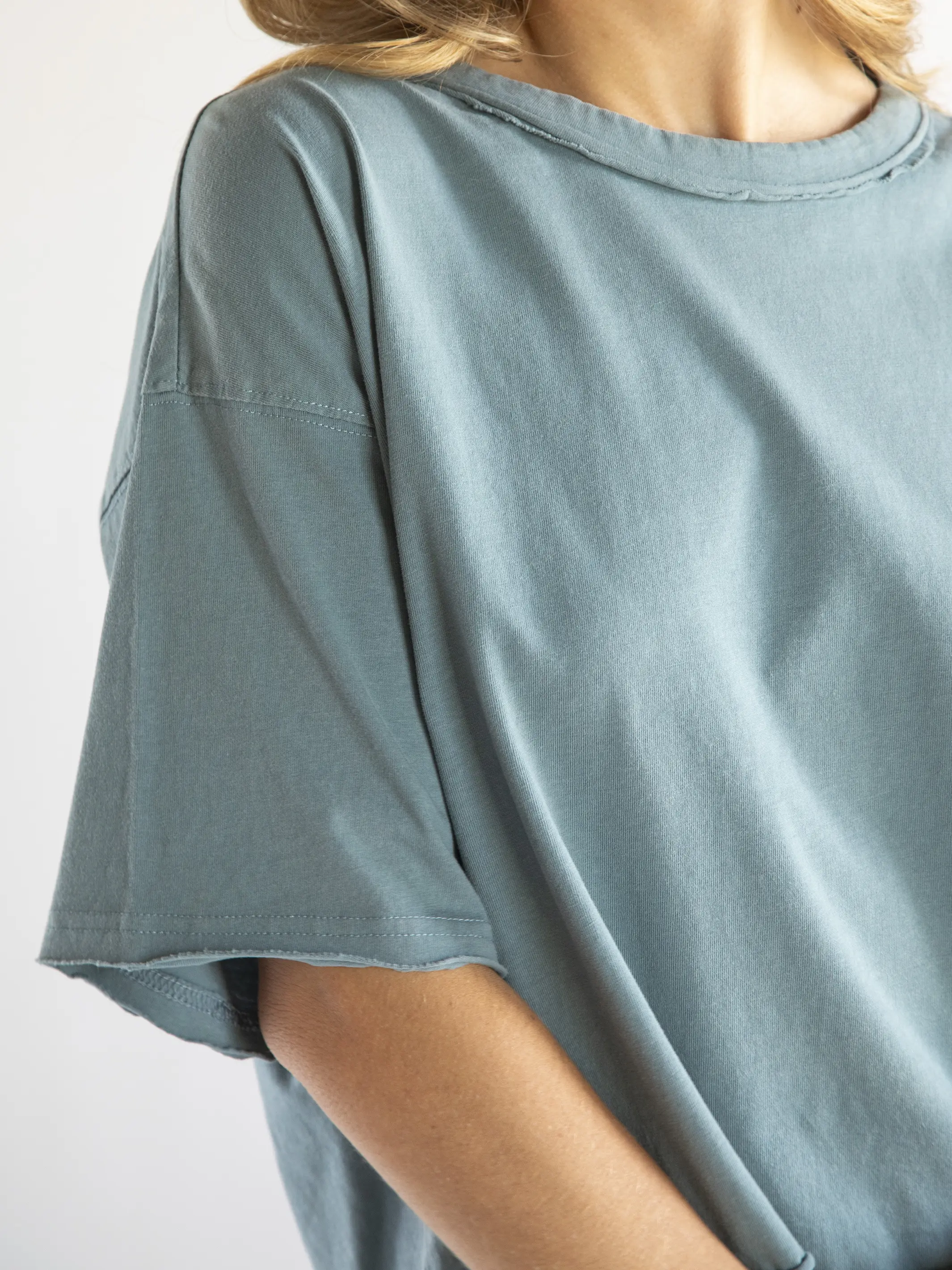 Oversized Cotton Boxy Tee - Slate Blue