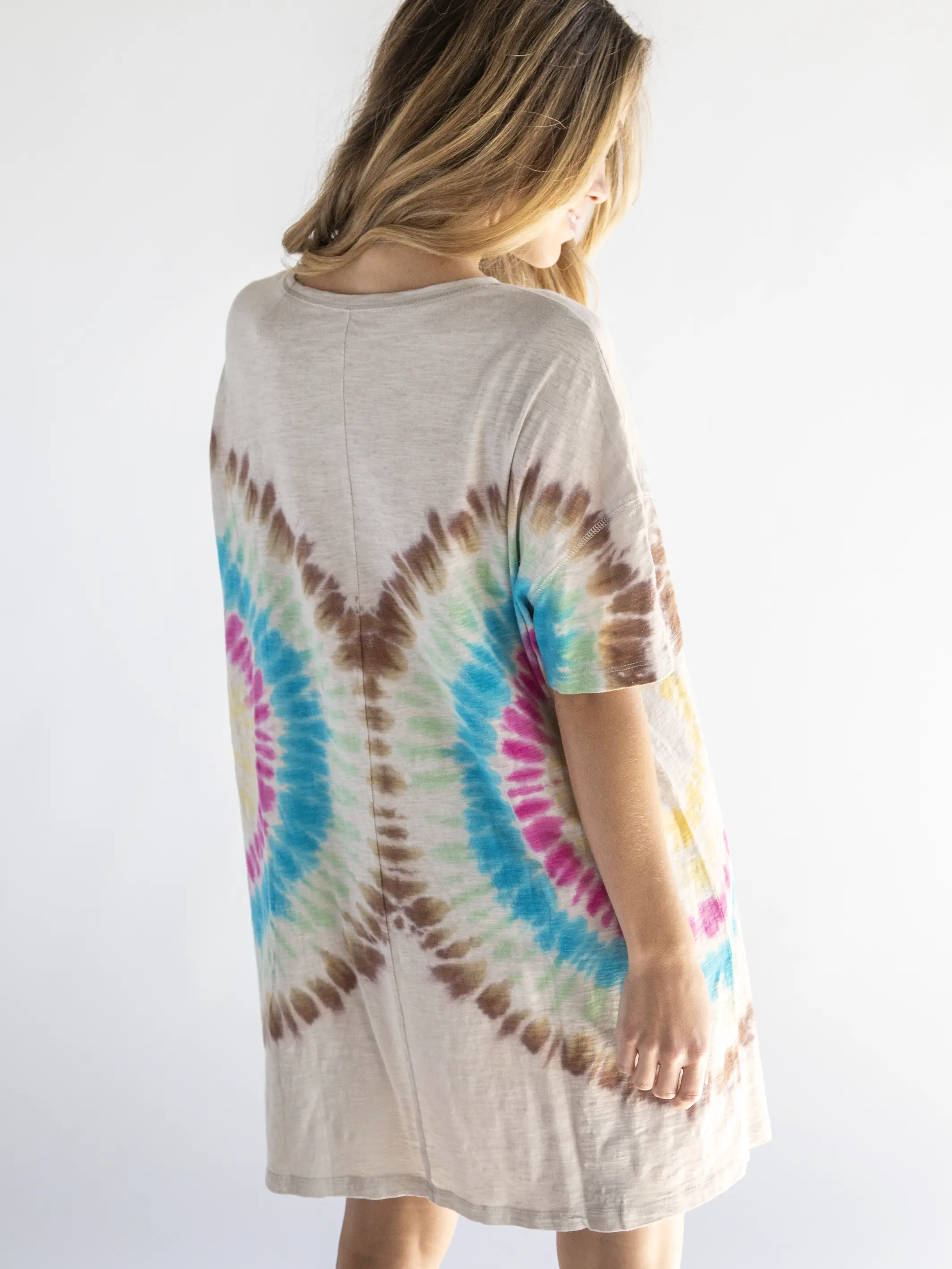 Misty Oversized Cotton Tee Dress - Rainbow Tie-Dye