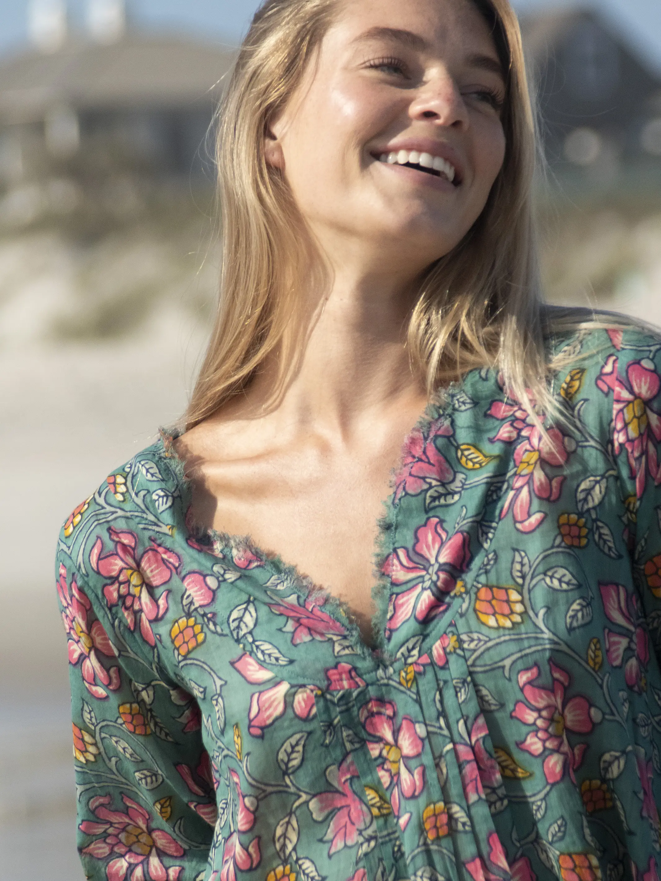 Cotton Tunic-In-A-Bag - Light Blue Pink Lilies