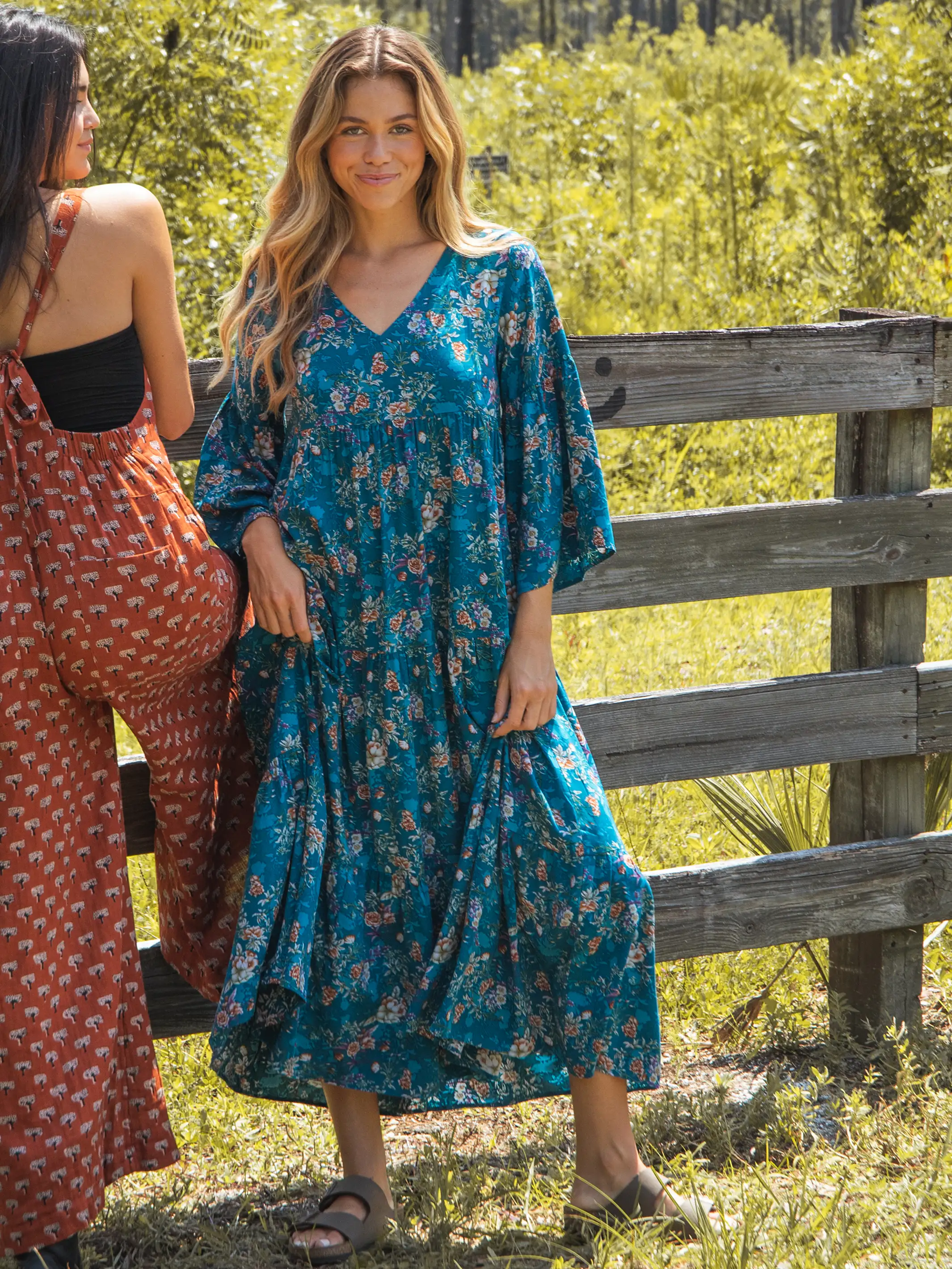 Charlotte Midi Dress - Dark Turquoise Cream