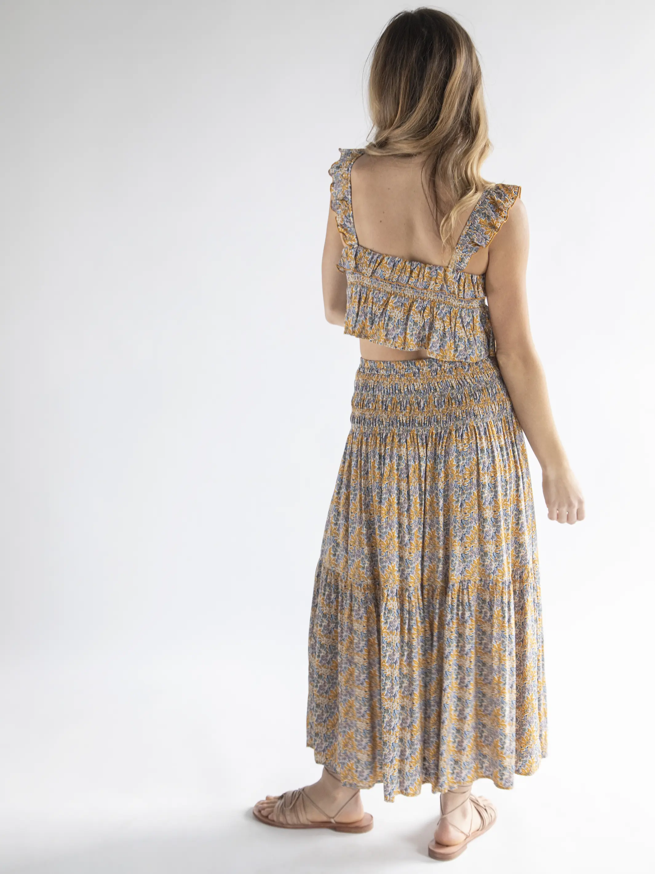 Angelina Midi Skirt - Yellow Floral