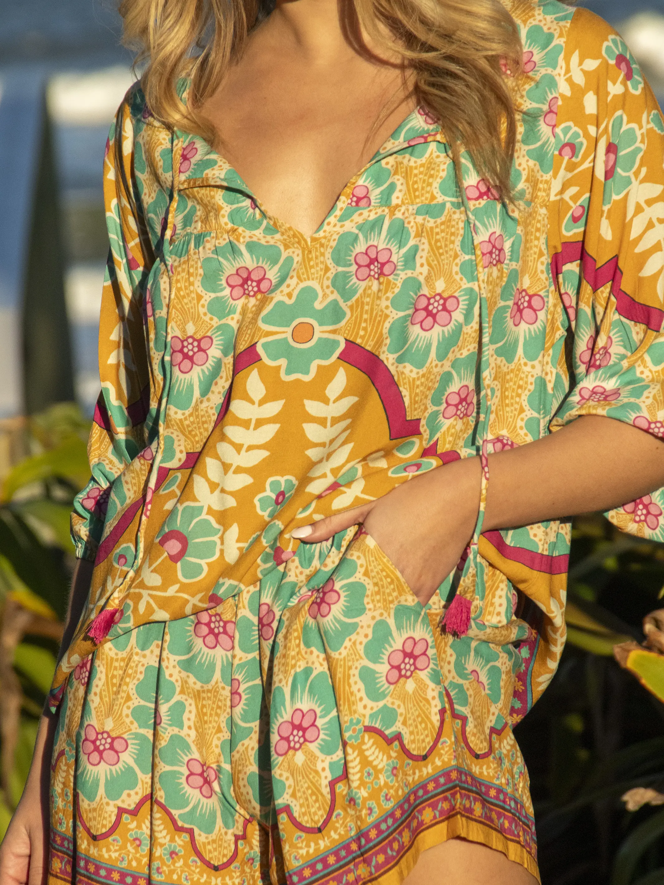 Maribel Top - Mustard Turquoise Floral