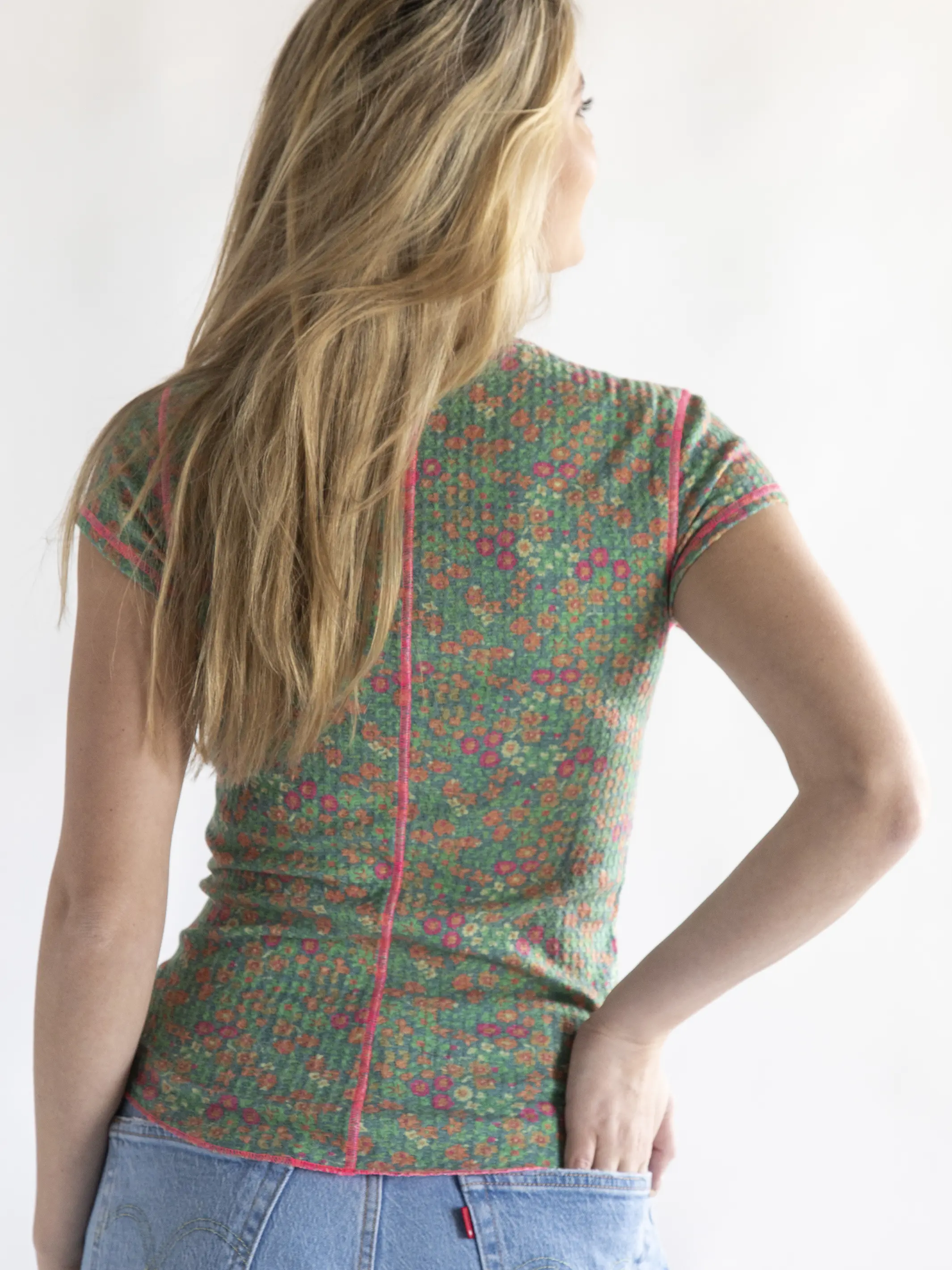 Reagan Waffle Tee - Meadow Pink Floral