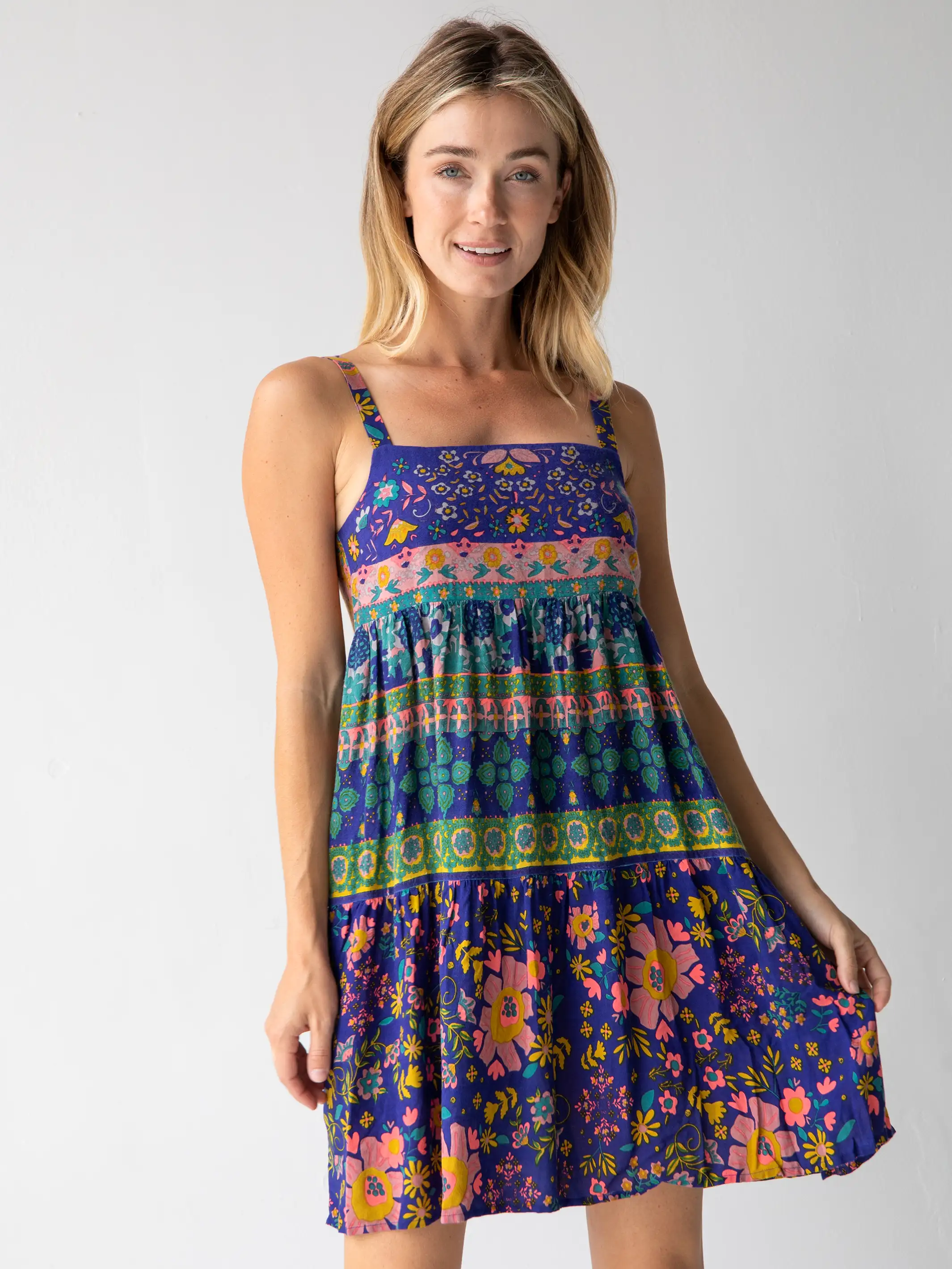 Patricia Dress - Navy Grey Border