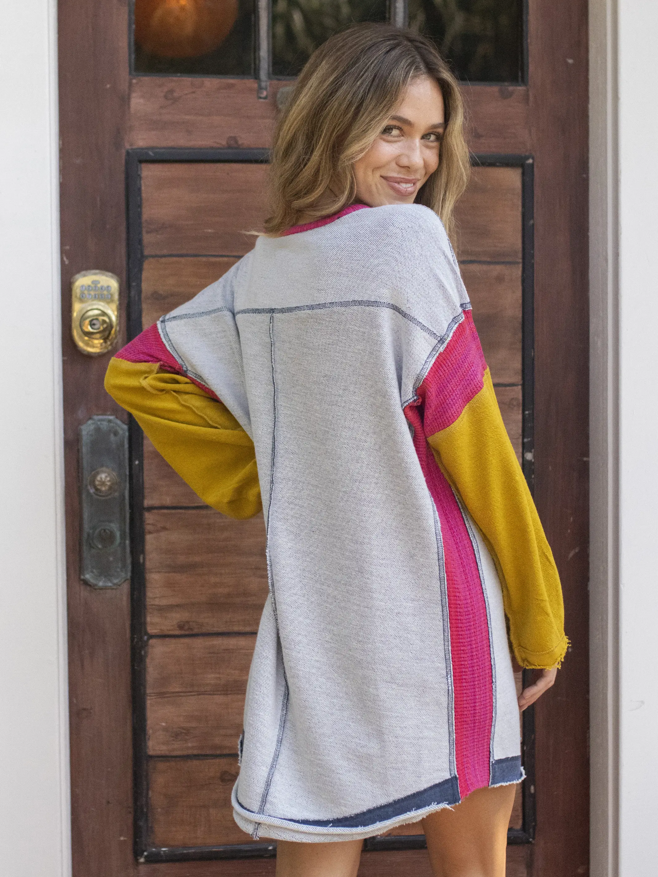 Reversible Trim Sweatshirt Dress - Indigo