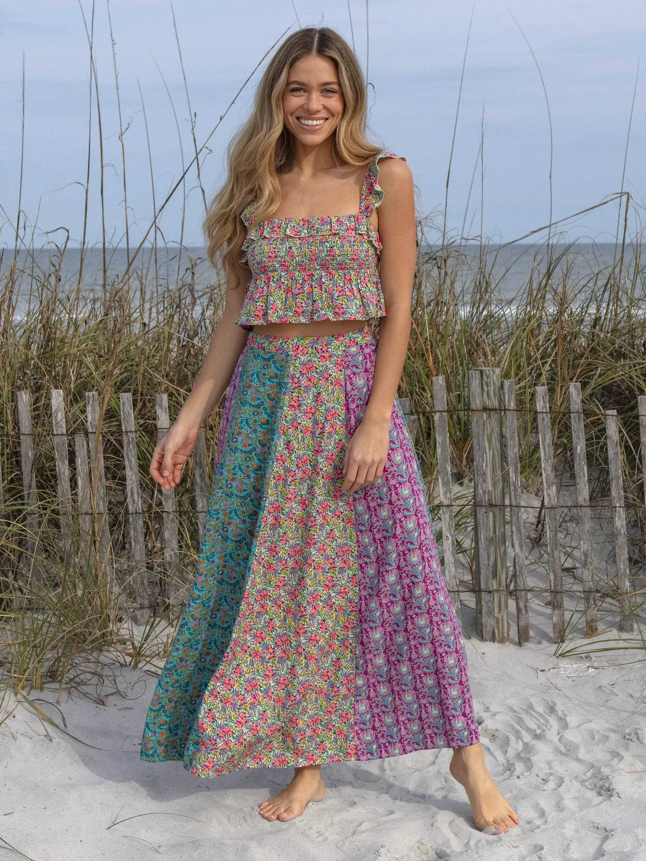 Valentina Maxi Skirt - Turquoise Purple Floral Mix