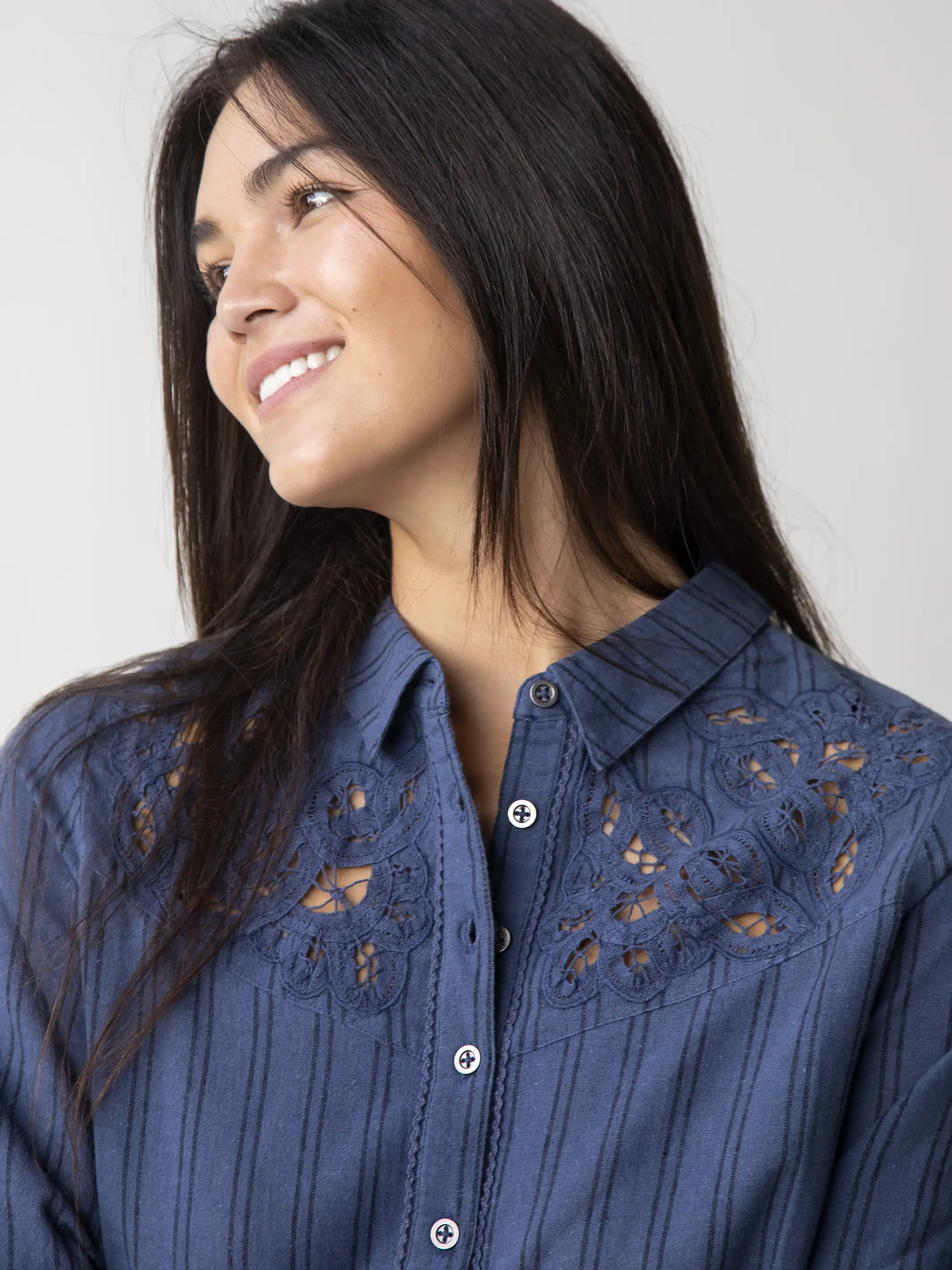 Ana Lace Buttondown - Indigo