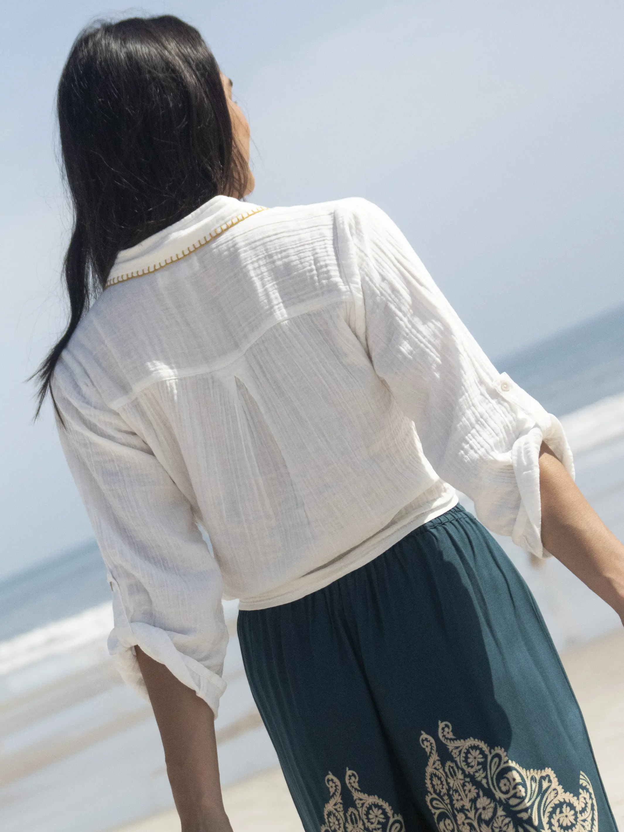 Lola Tie Button Down - White