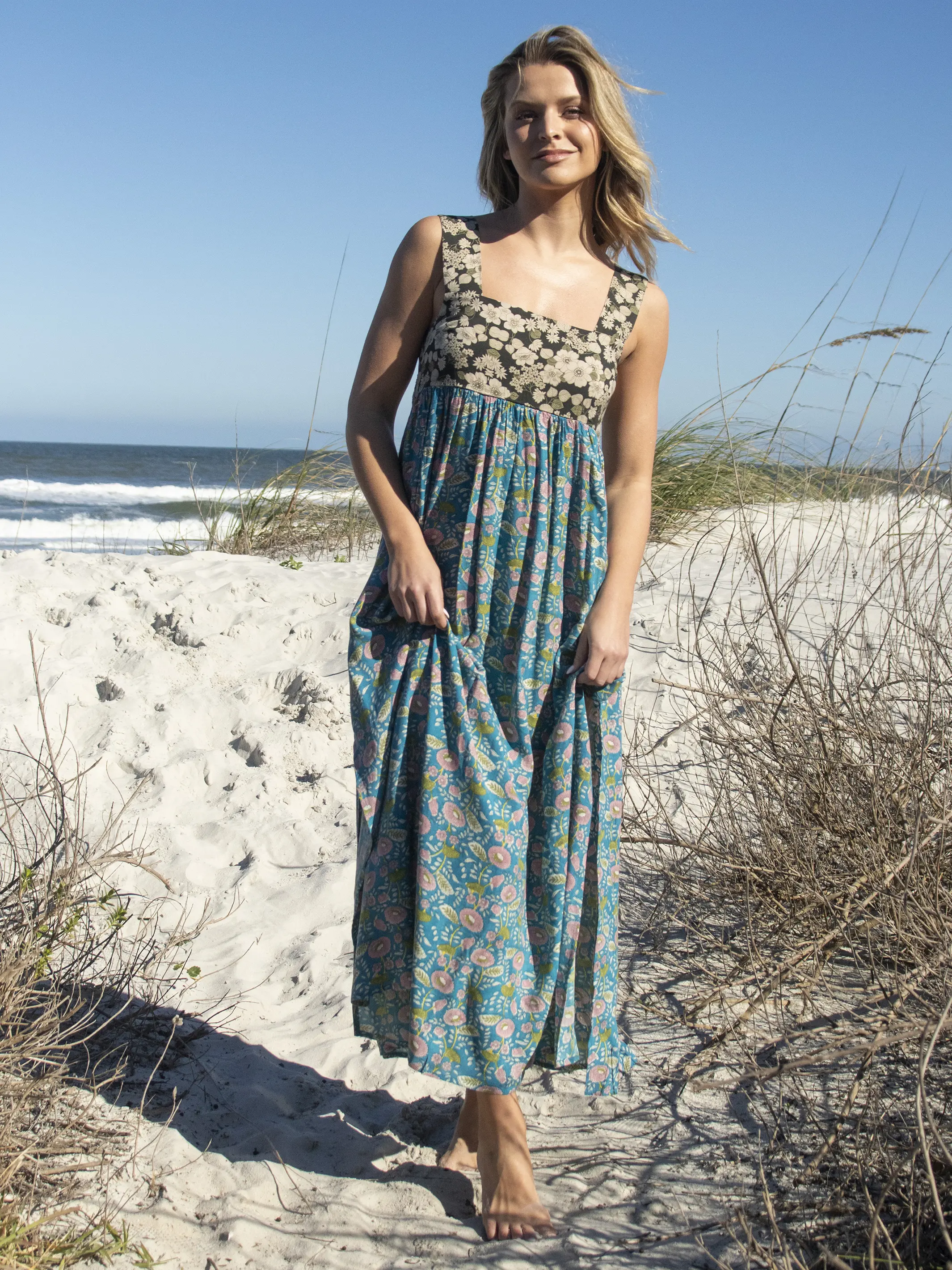 Tricia Maxi Dress - Black Blue Mix Floral