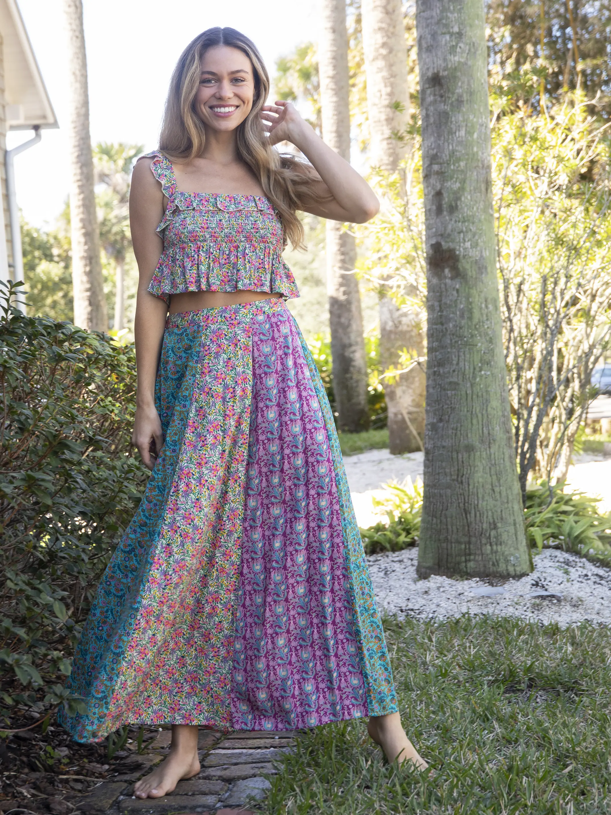 Valentina Maxi Skirt - Turquoise Purple Floral Mix