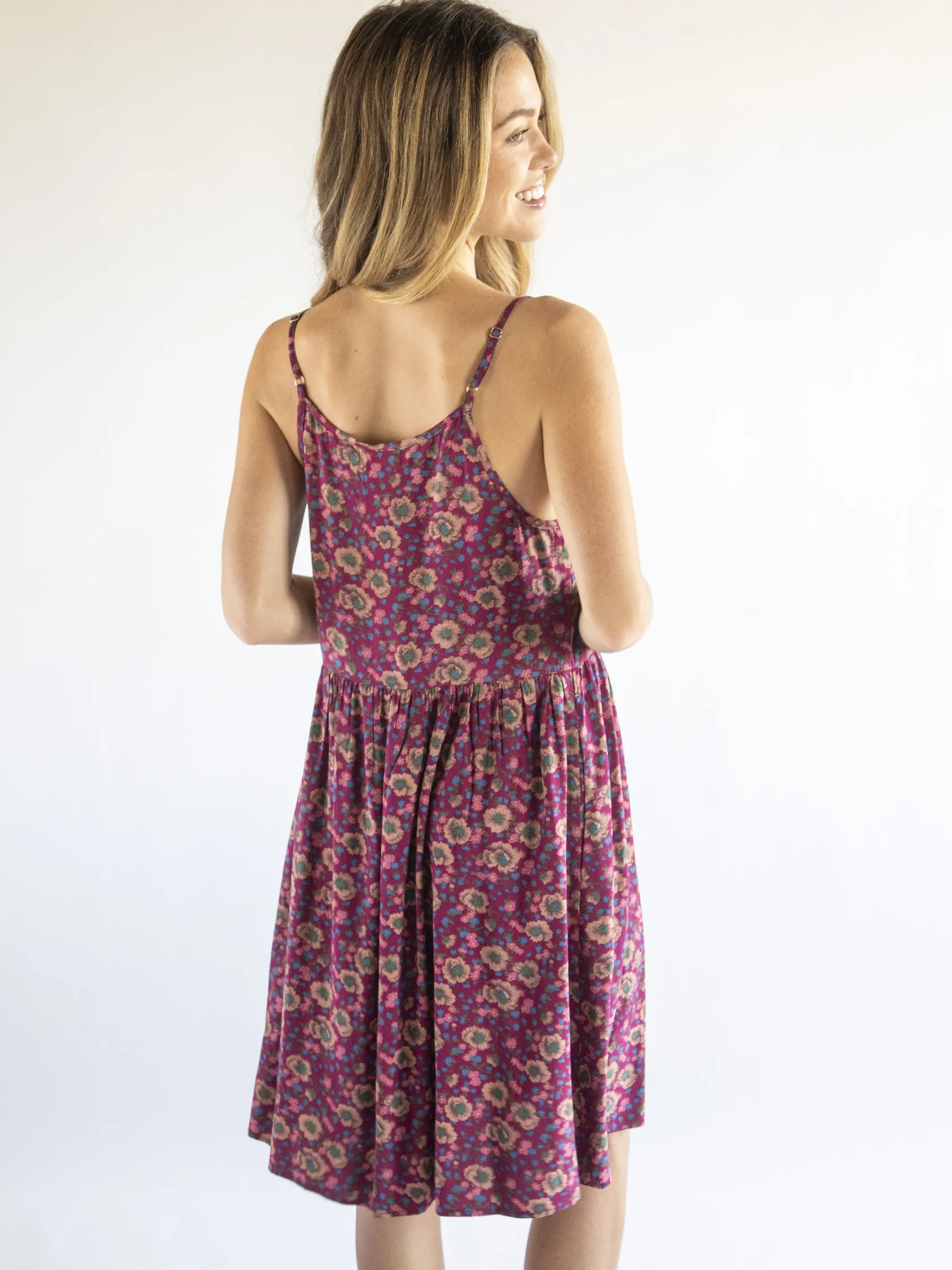 Embroidered Sara Dress - Cranberry Floral