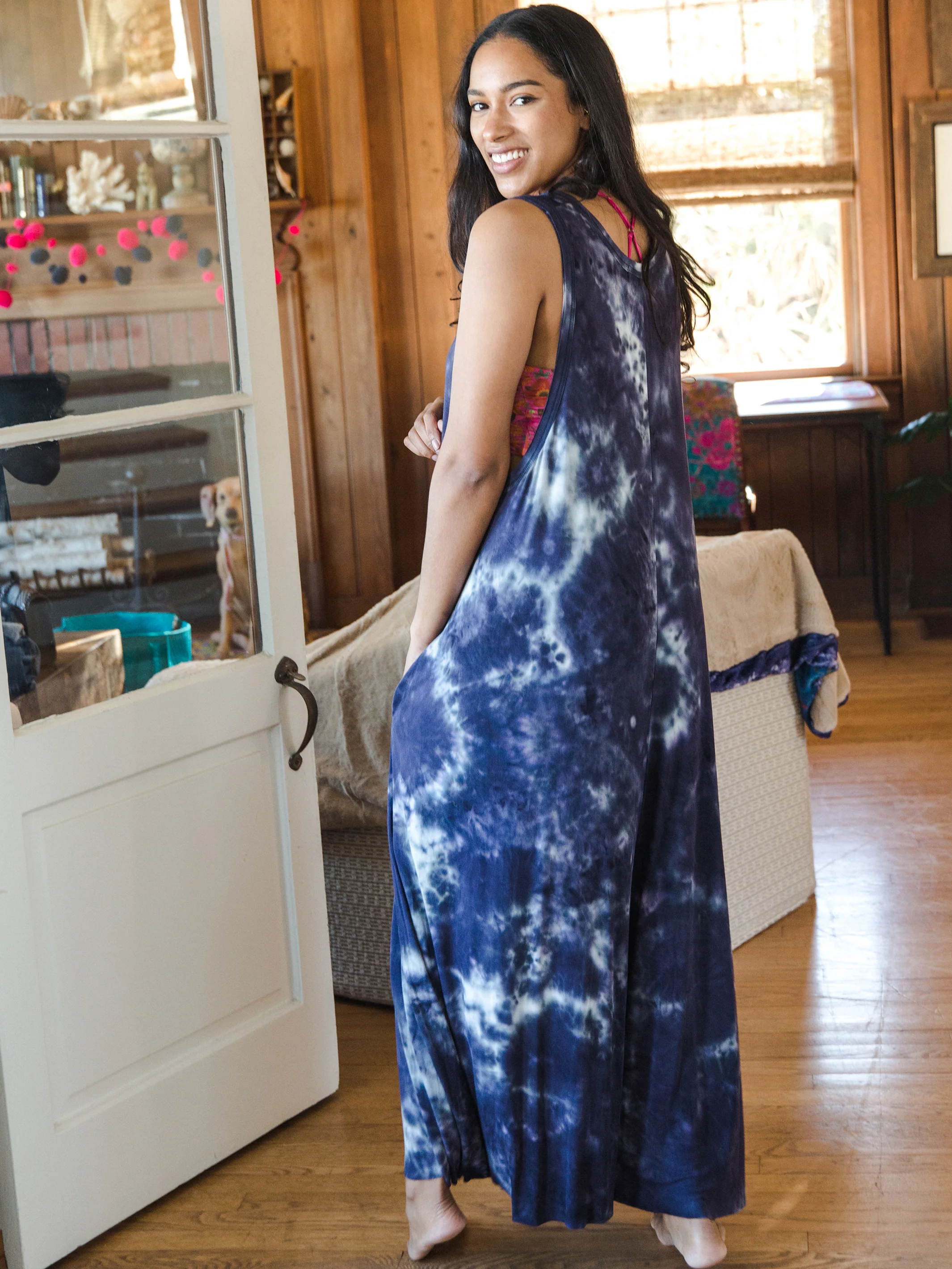Knit V-Neck Jumpsuit - Midnight Tie-Dye
