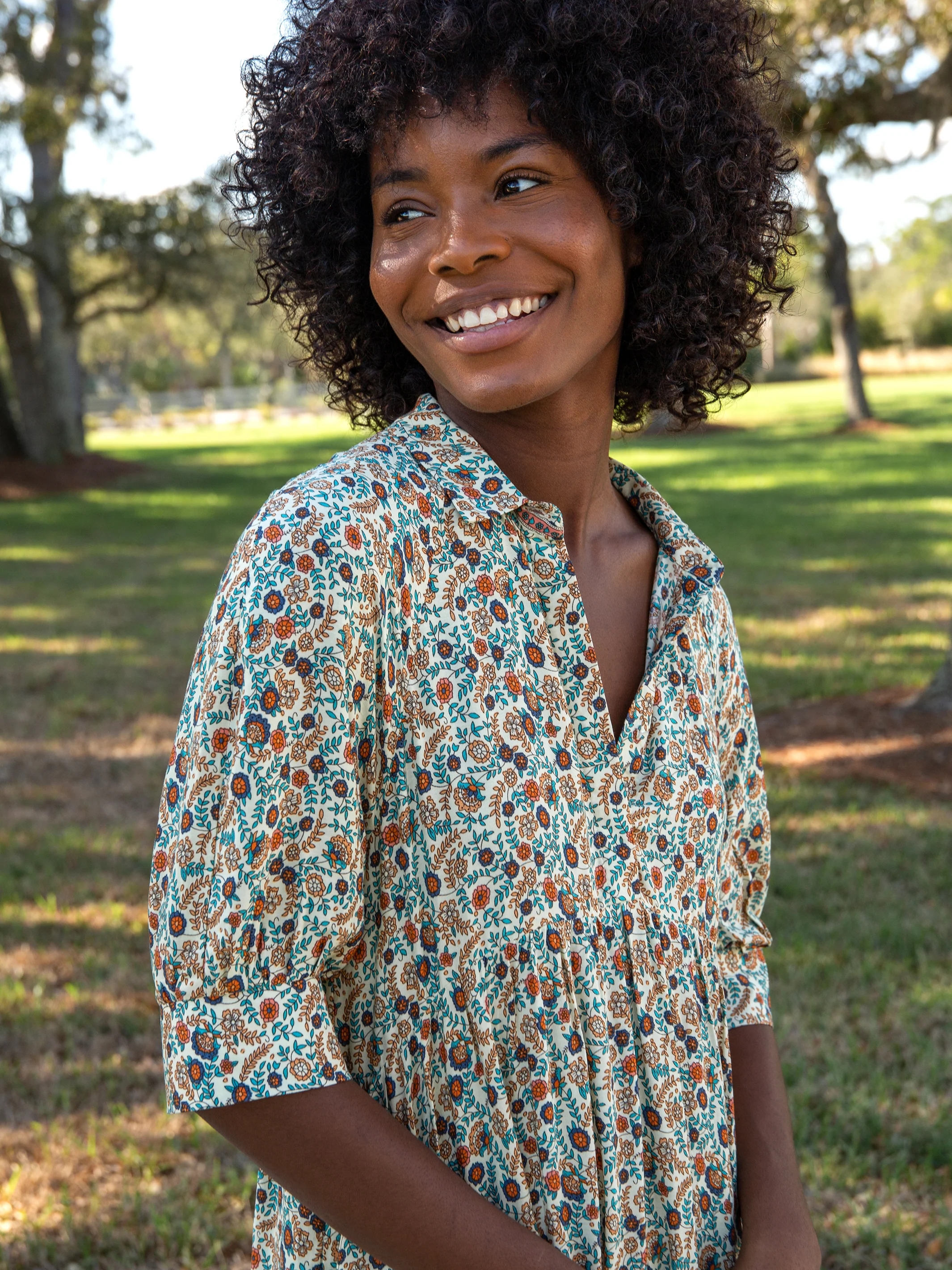 Rebecca Midi Dress - Cream Orange Border