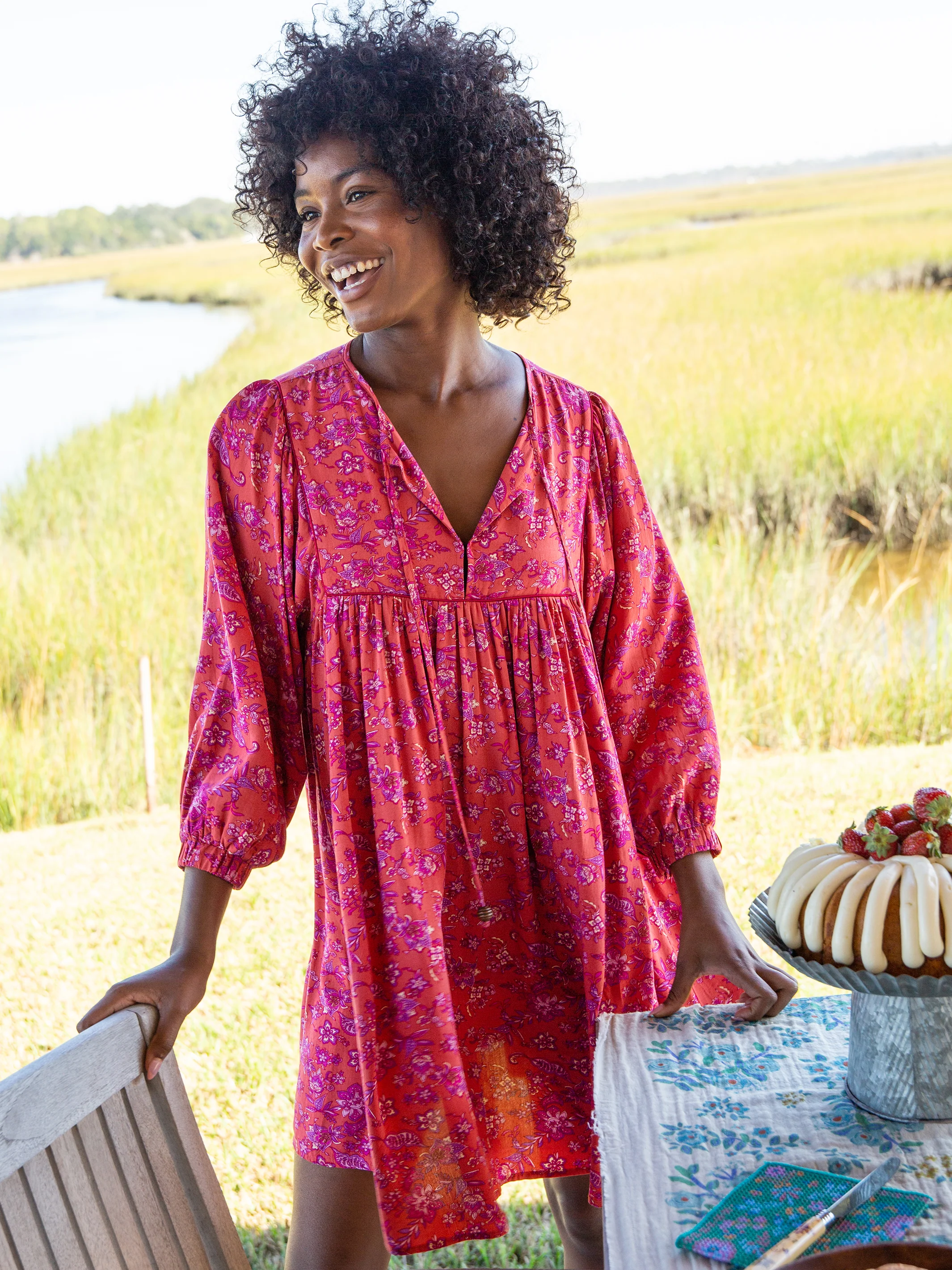 Rose Dress - Rust Purple Floral