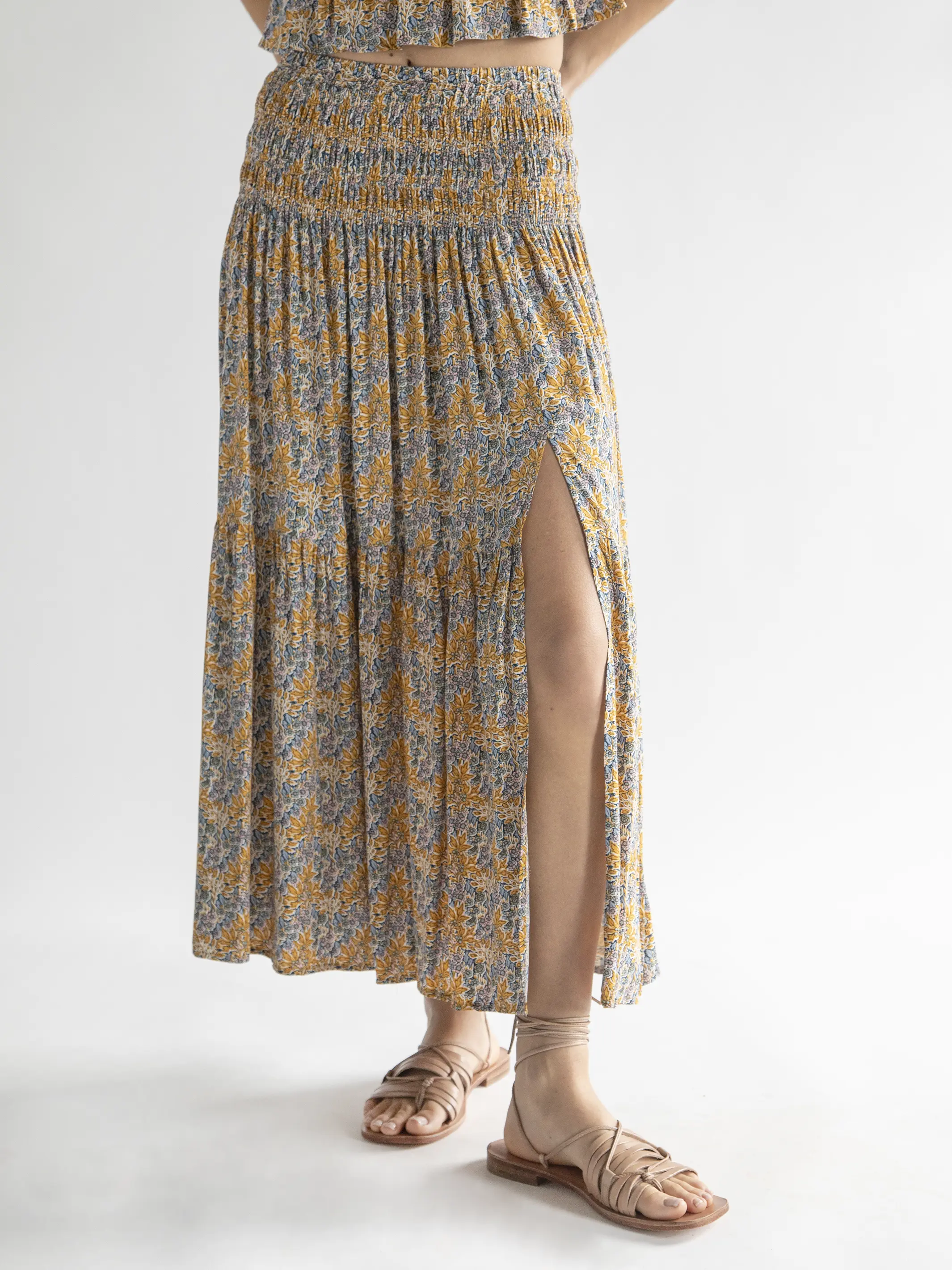 Angelina Midi Skirt - Yellow Floral