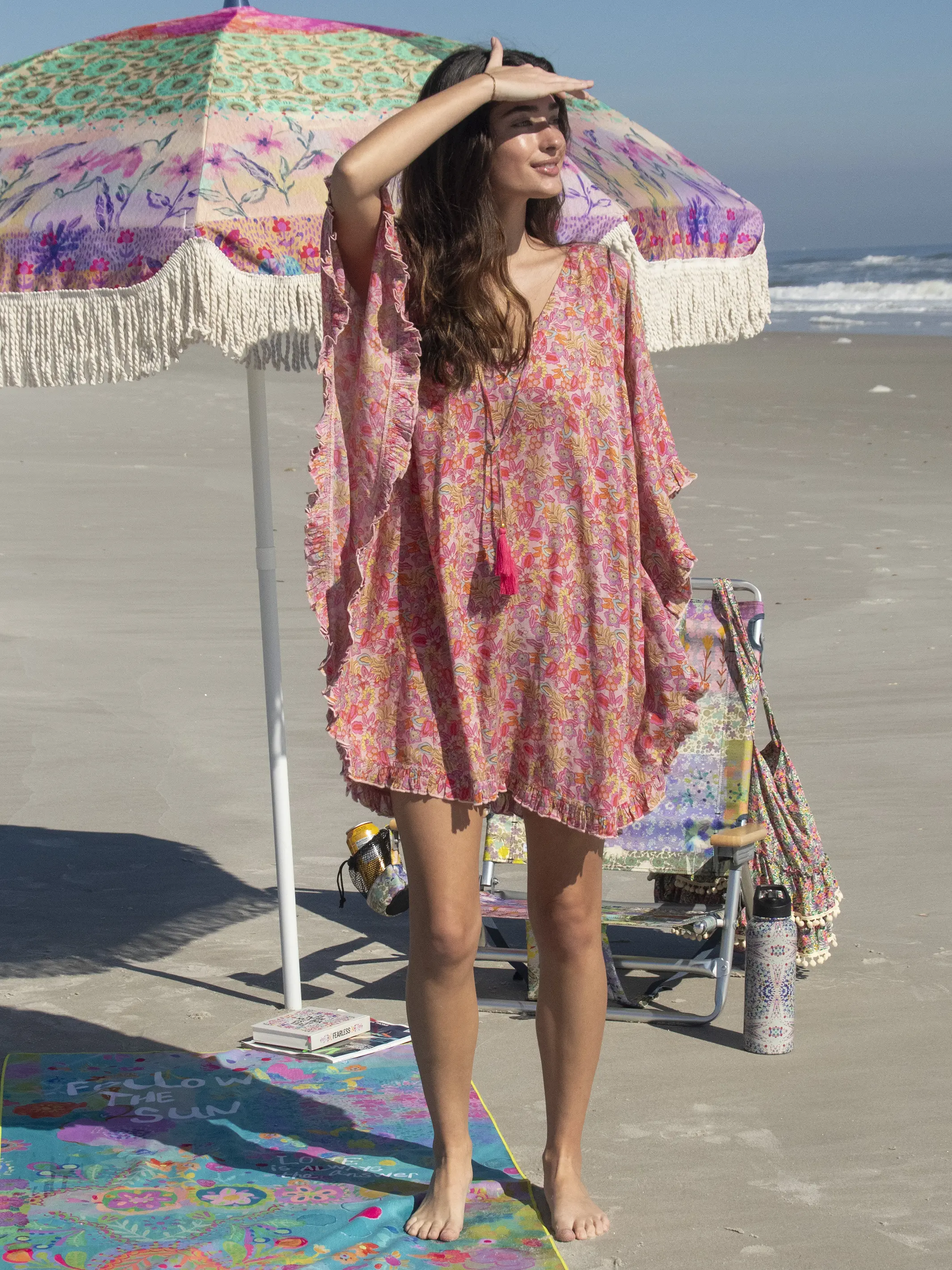 Ruffle Cover-Up - Pink Leafy Floral