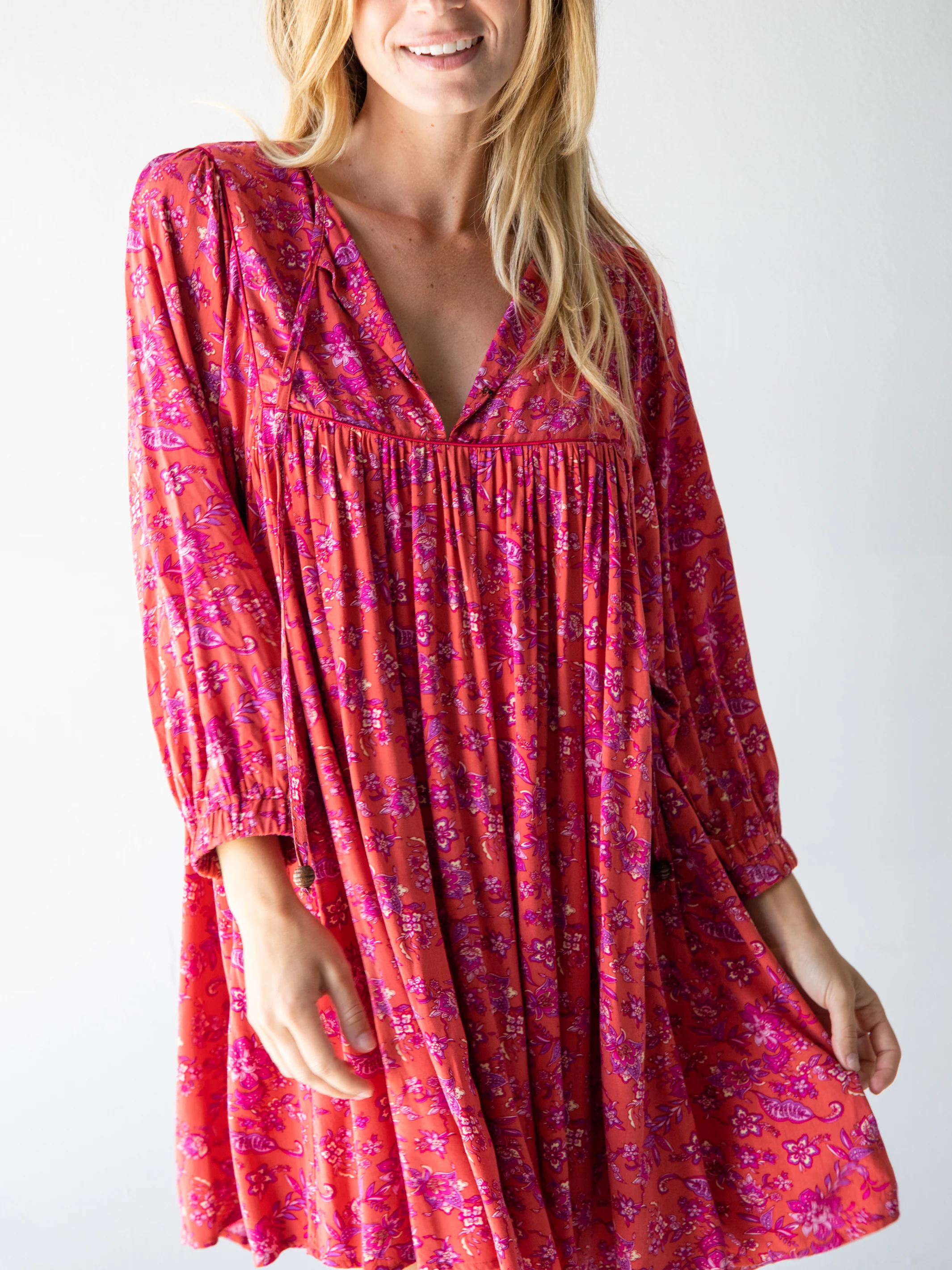 Rose Dress - Rust Purple Floral