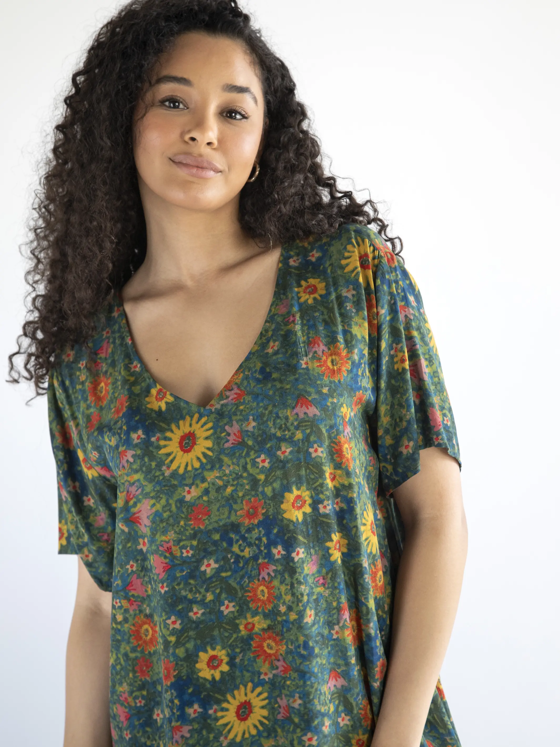 Claire Maxi Dress - Green Yellow Sunflower