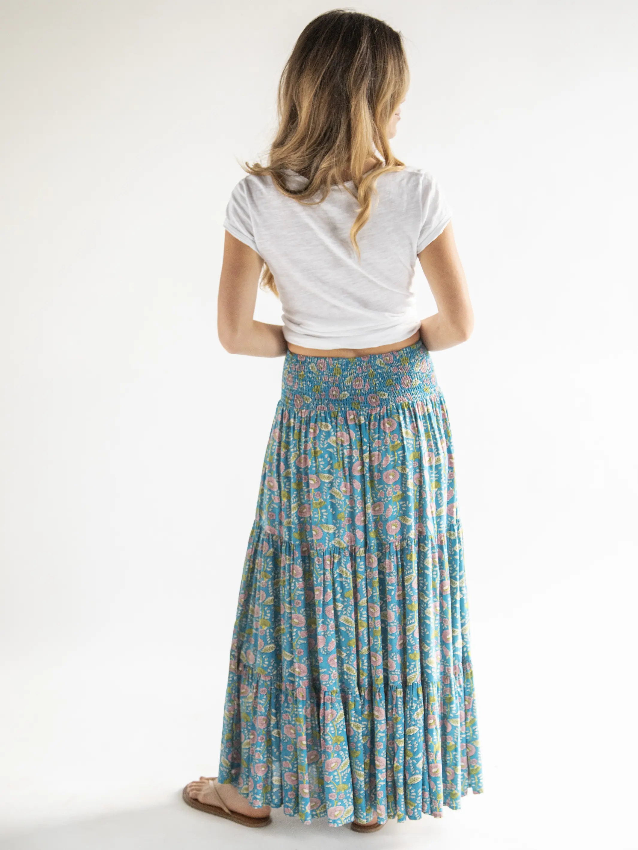 Hanna Convertible Maxi Skirt - Blue Pink Floral Vines